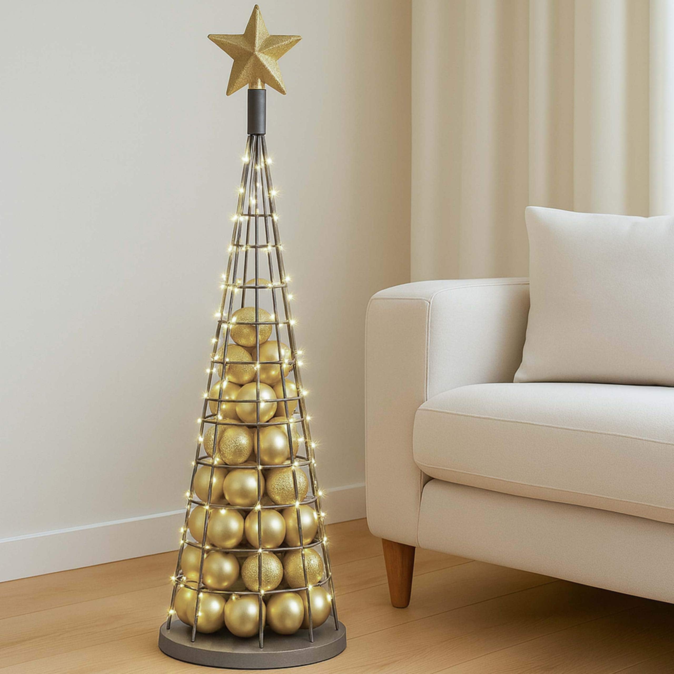 Deko-Baum MCW-O91, Weihnachtsbaum Schmuckbaum Weihnachtsdeko Christbaum zum Beschm&uuml;cken, Metall 115cm ~ silberfarben - Bild 1