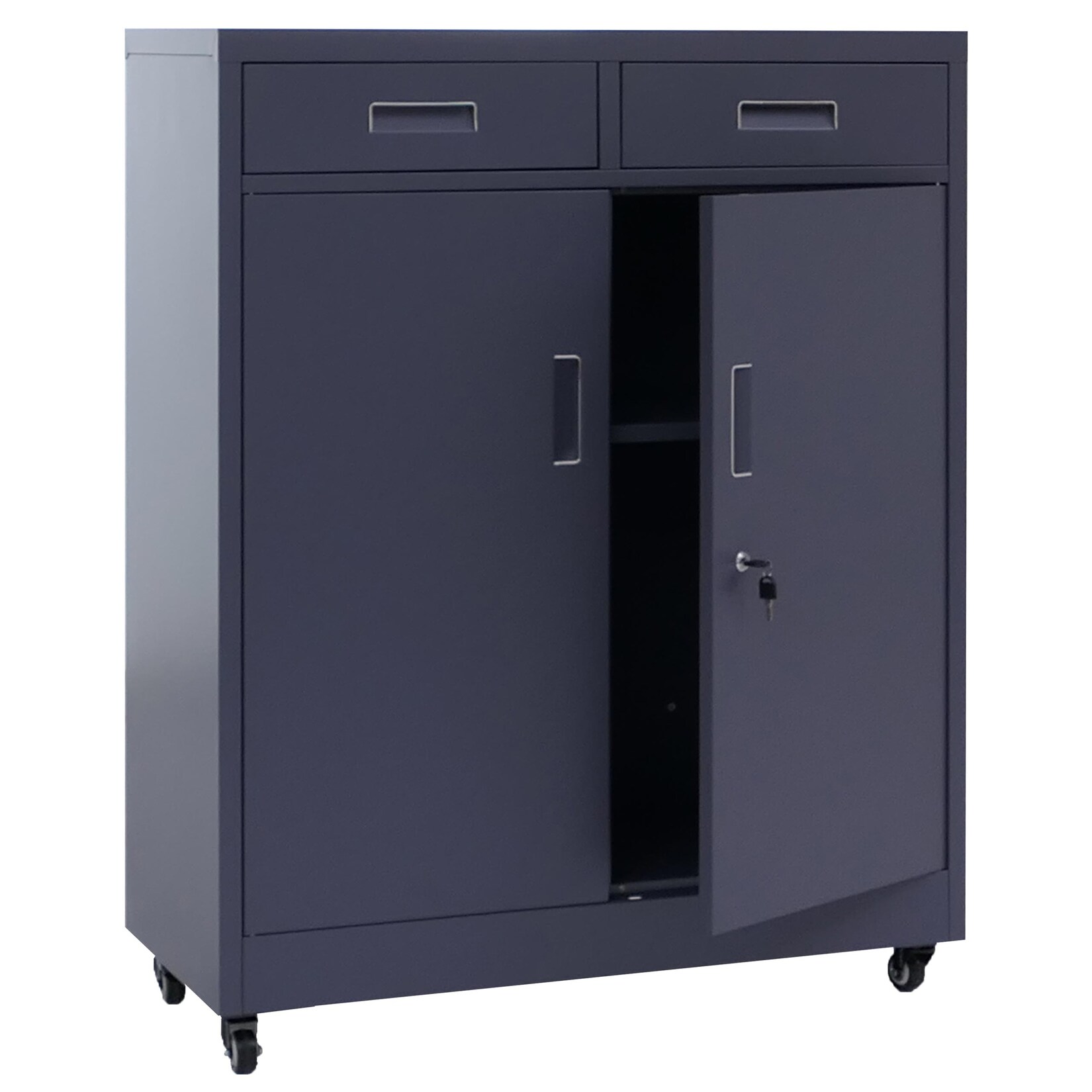 Aktenschrank MCW-O89, Stahlschrank Büroschrank, Rollen Türen Schubladen abschließbar Metall 116x90x40cm ~ dunkelgrau