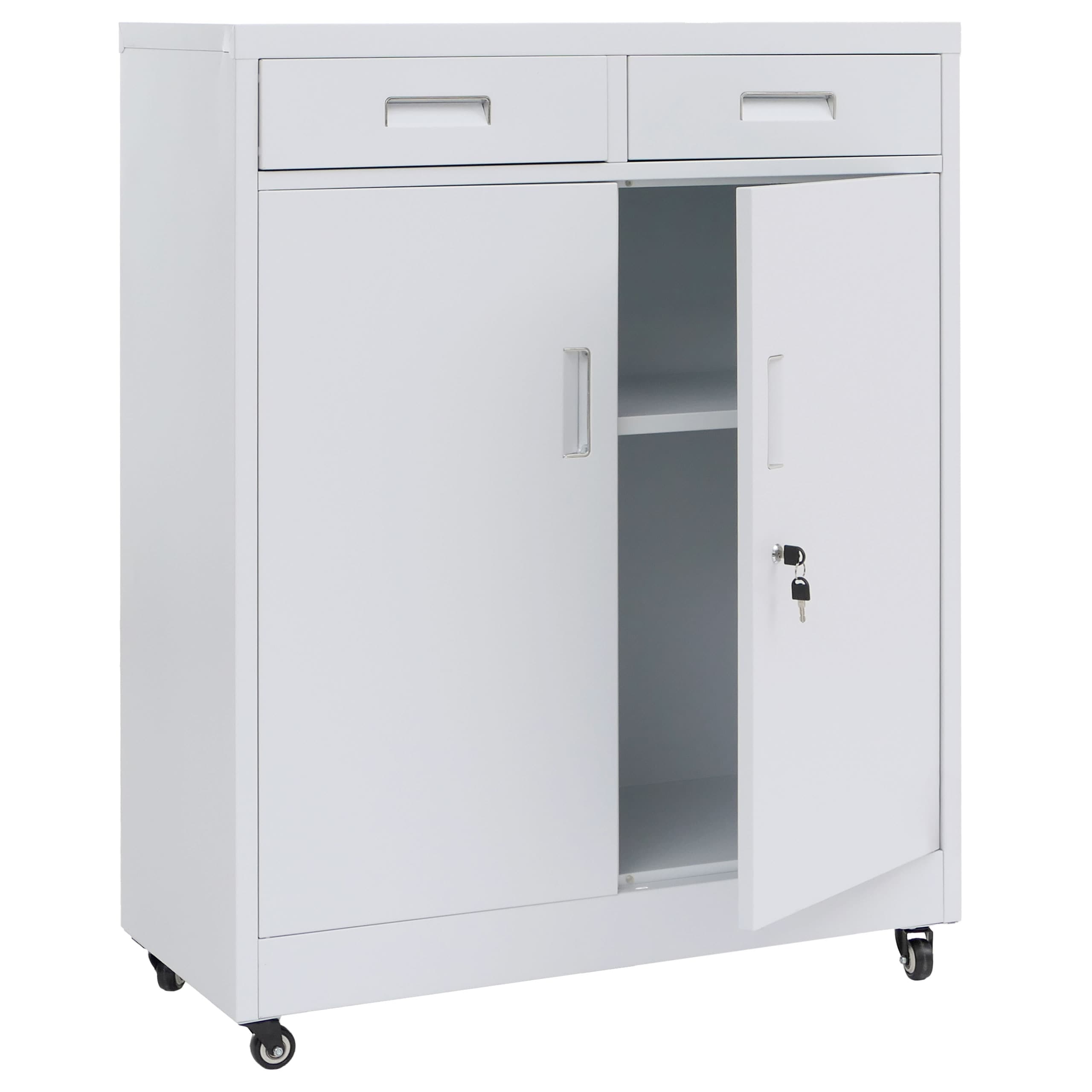 Aktenschrank MCW-O89, Stahlschrank B&uuml;roschrank, Rollen T&uuml;ren Schubladen abschlie&szlig;bar Metall 116x90x40cm ~ wei&szlig; - Bild 1