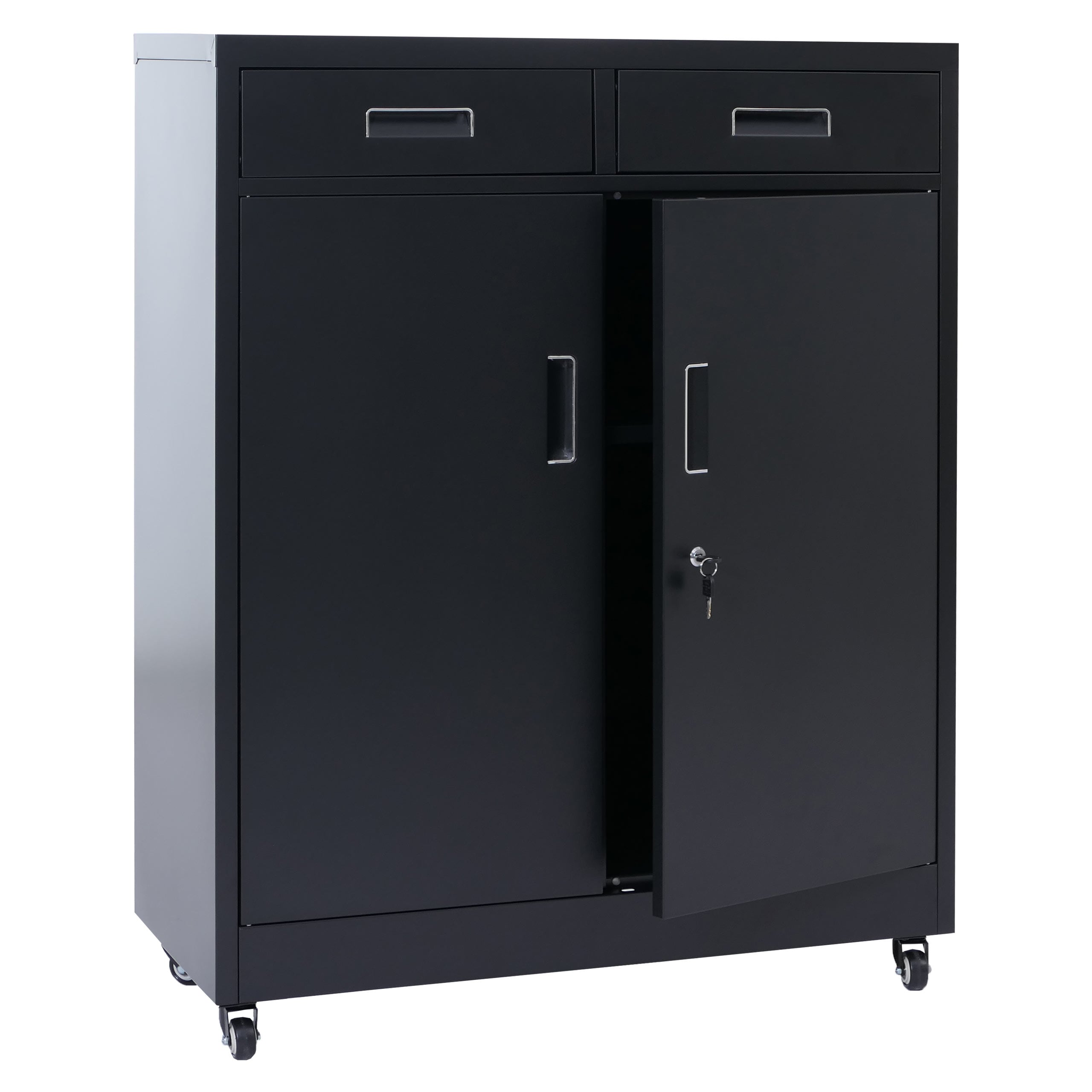 Aktenschrank MCW-O89, Stahlschrank B&uuml;roschrank, Rollen T&uuml;ren Schubladen abschlie&szlig;bar Metall 116x90x40cm ~ schwarz - Bild 1