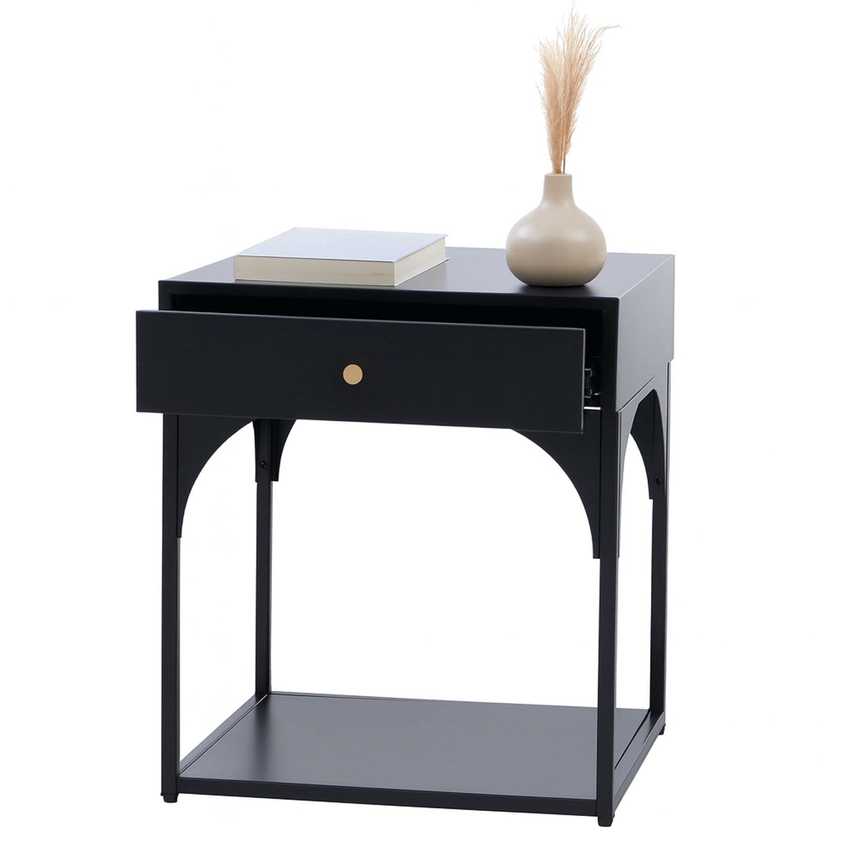 Nachttisch MCW-O88, Kommode Beistelltisch Nachtschrank Nachtkasten, Schublade Metall 50x43x41cm ~ schwarz
