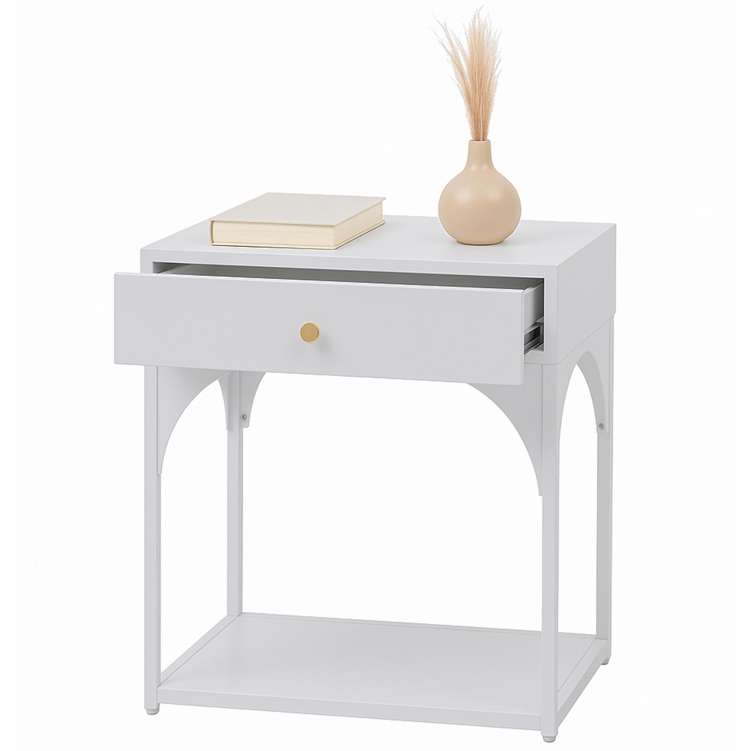 Nachttisch MCW-O88, Kommode Beistelltisch Nachtschrank Nachtkasten, Schublade Metall 50x43x41cm ~ wei&szlig; - Bild 1