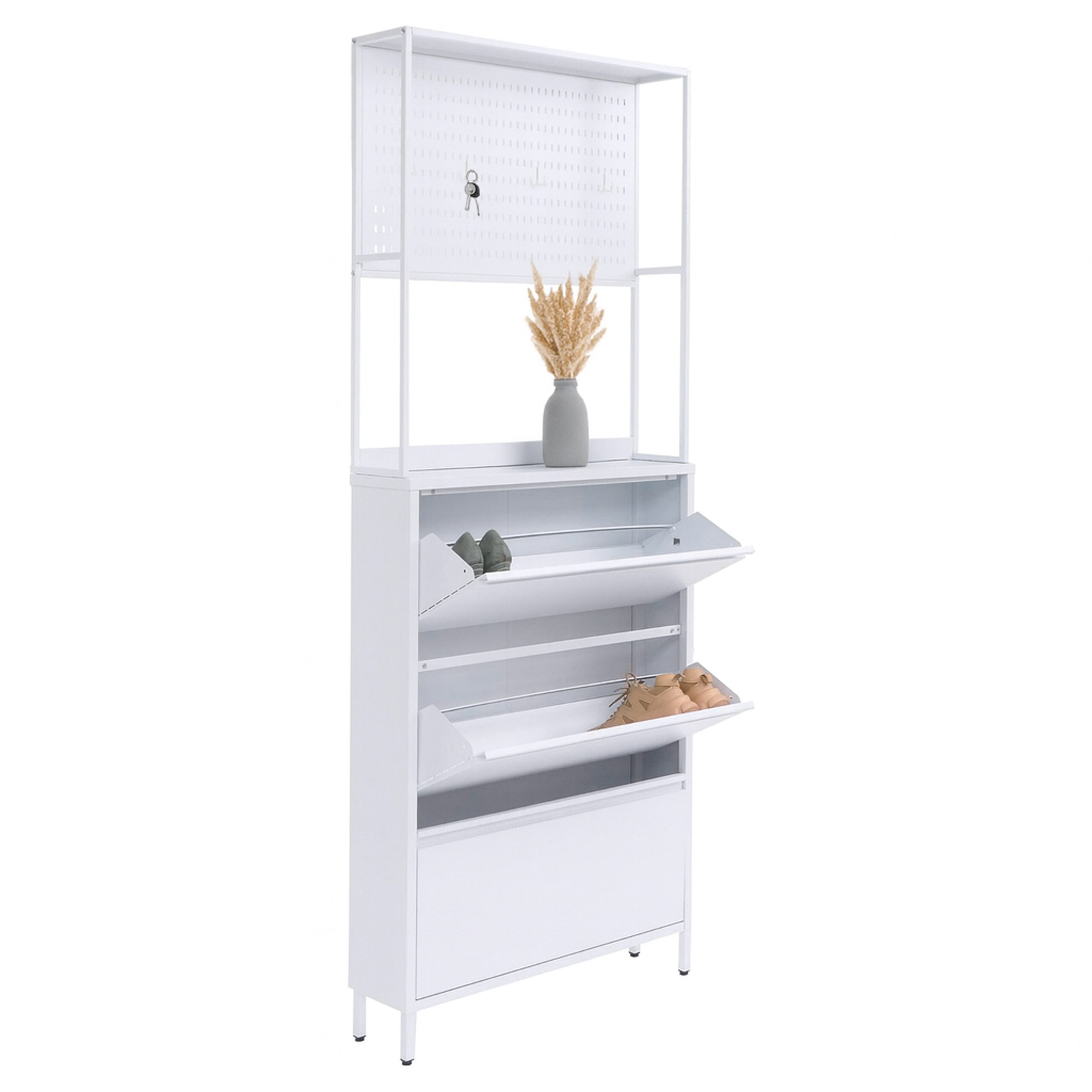 Schuhschrank MCW-O86, Schuhregal Schuhkipper, 3 Kippf&auml;cher Metall 201x80x20cm ~ wei&szlig; - Bild 1