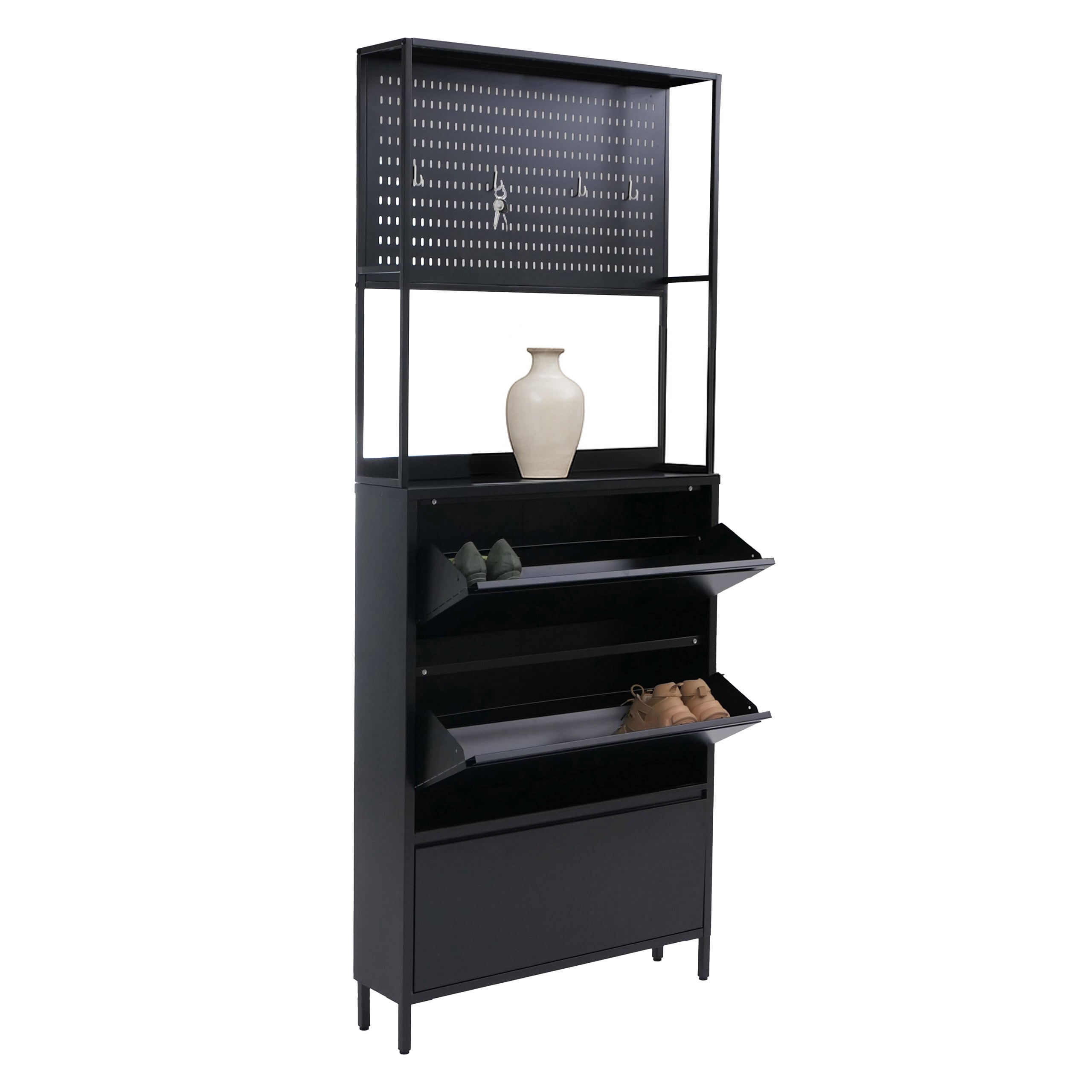 Schuhschrank MCW-O86, Schuhregal Schuhkipper, 3 Kippf&auml;cher Metall 201x80x20cm ~ schwarz - Bild 1