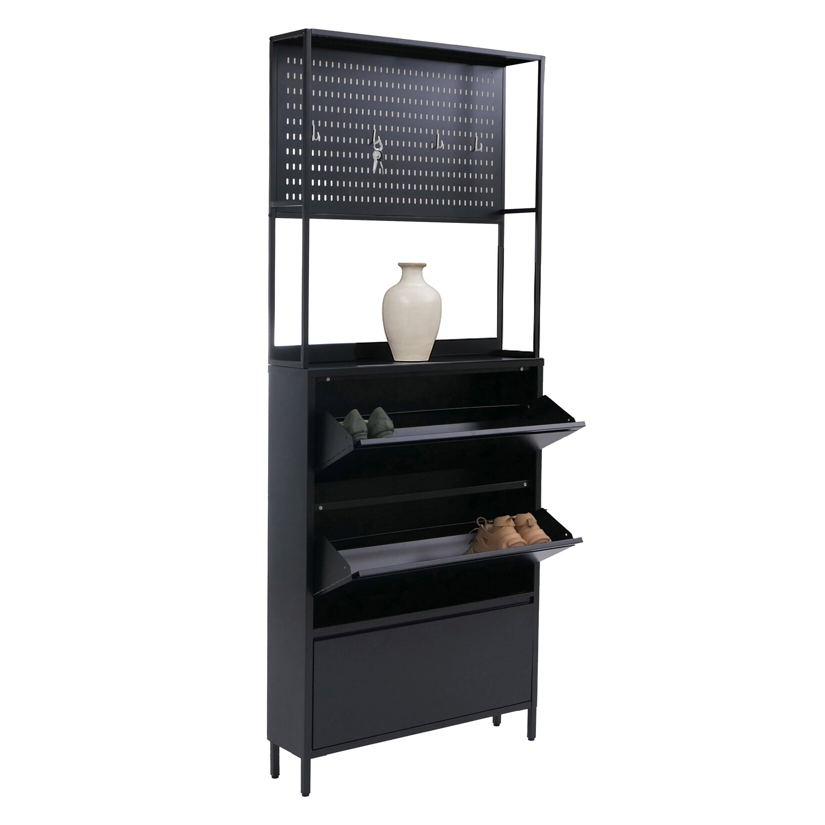 Schuhschrank MCW-O86, Schuhregal Schuhkipper, 3 Kippfächer Metall 201x80x20cm ~ schwarz