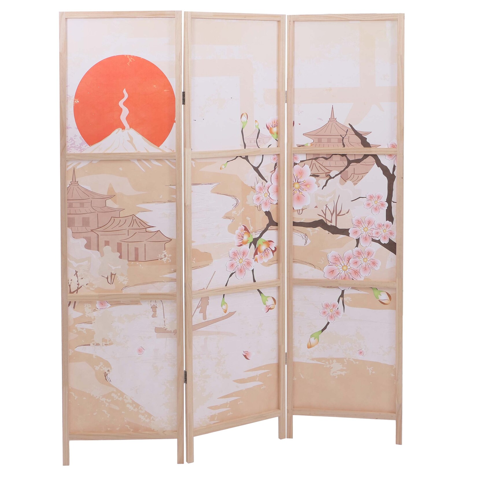 Paravent MCW-O70, Trennwand Sichtschutz Raumtrennung Naturmotive Holz MVG Polyethylen 170x137cm ~ Kirschblüten