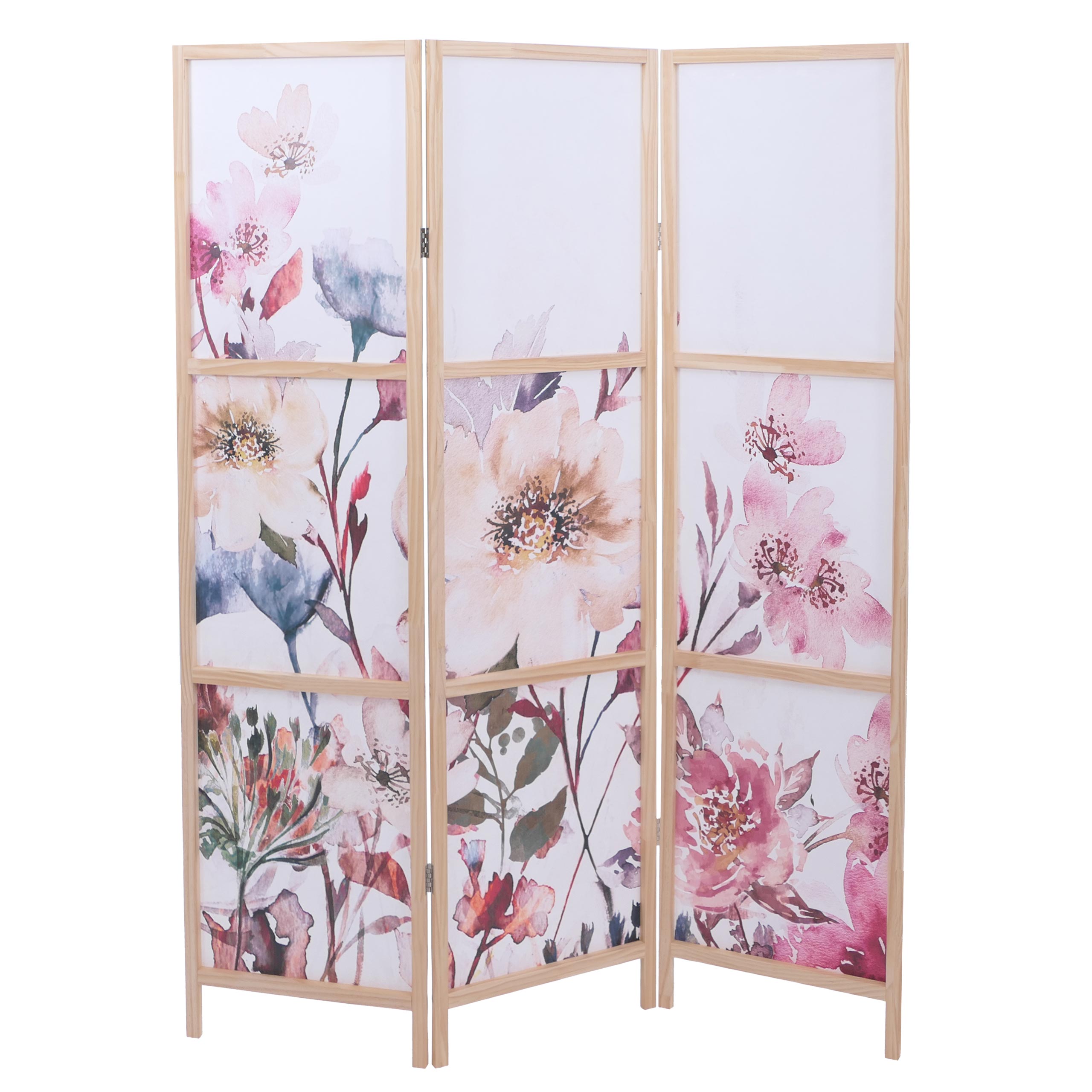 Paravent MCW-O70, Trennwand Sichtschutz Raumtrennung Naturmotive Holz MVG Polyethylen 170x137cm ~ Blumen - Bild 1