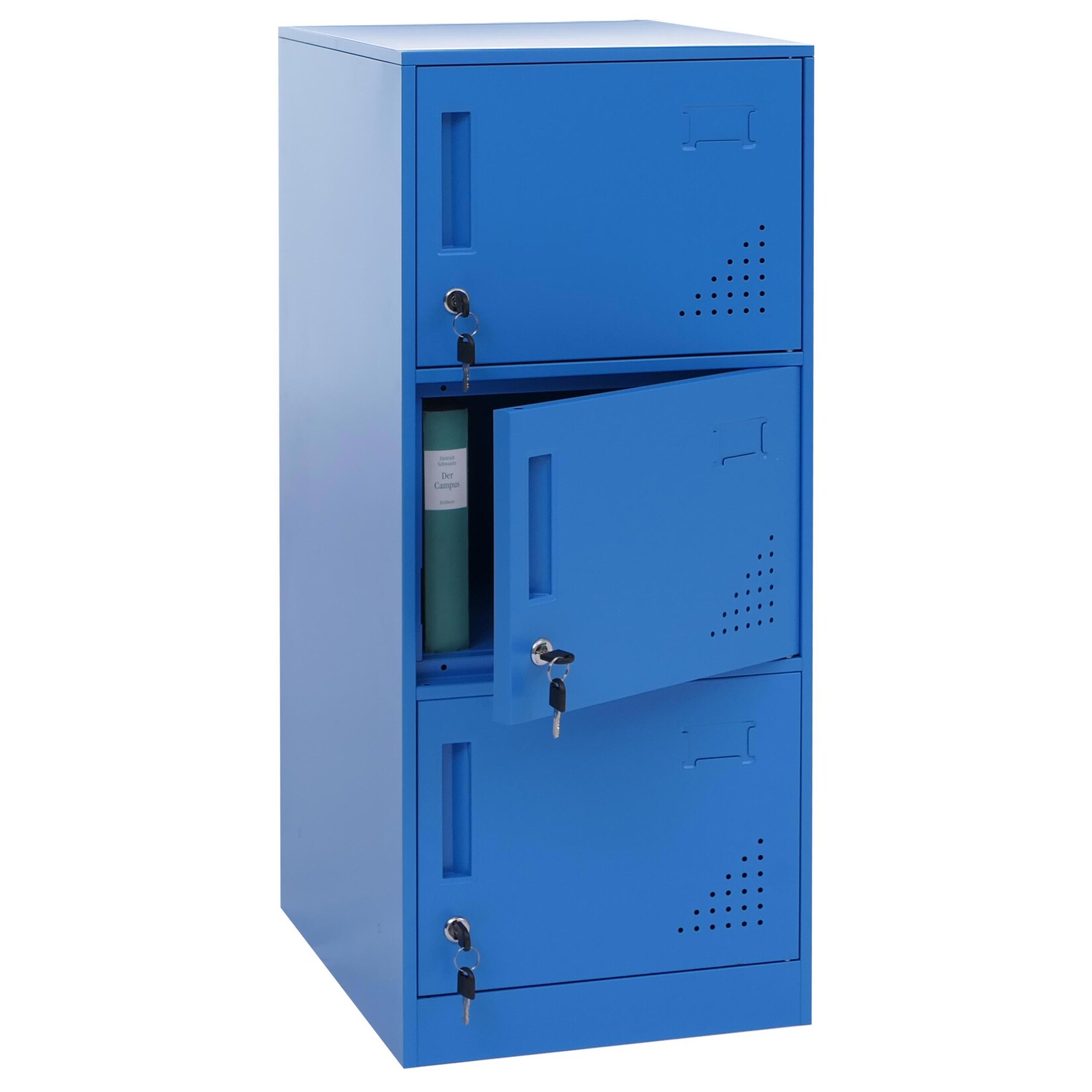 Spind MCW-P63, Schließfach Wertfachschrank Schließfachschrank 3 Türen, 90x38x45cm Stahl ~ blau