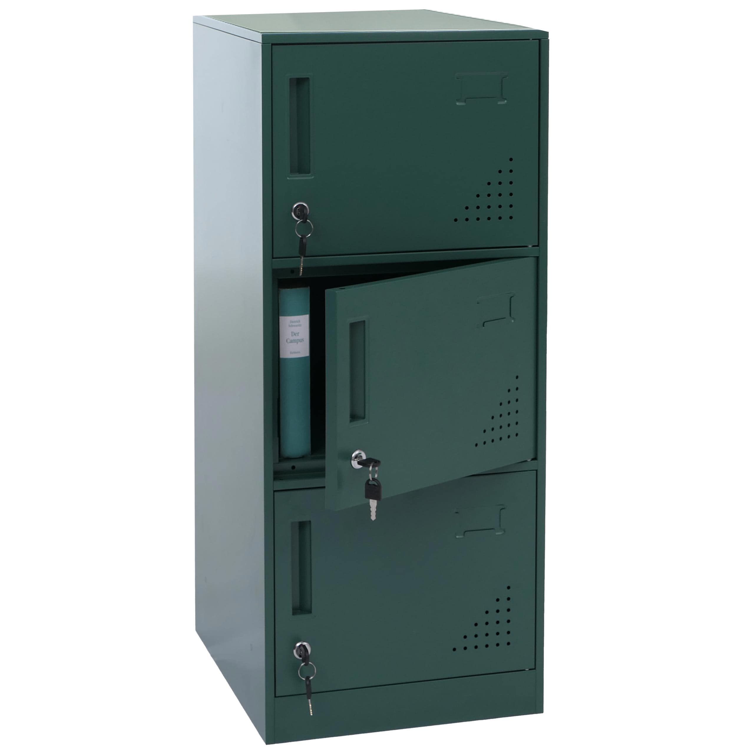 Spind MCW-P63, Schlie&szlig;fach Wertfachschrank Schlie&szlig;fachschrank 3 T&uuml;ren, 90x38x45cm Stahl ~ gr&uuml;n - Bild 1