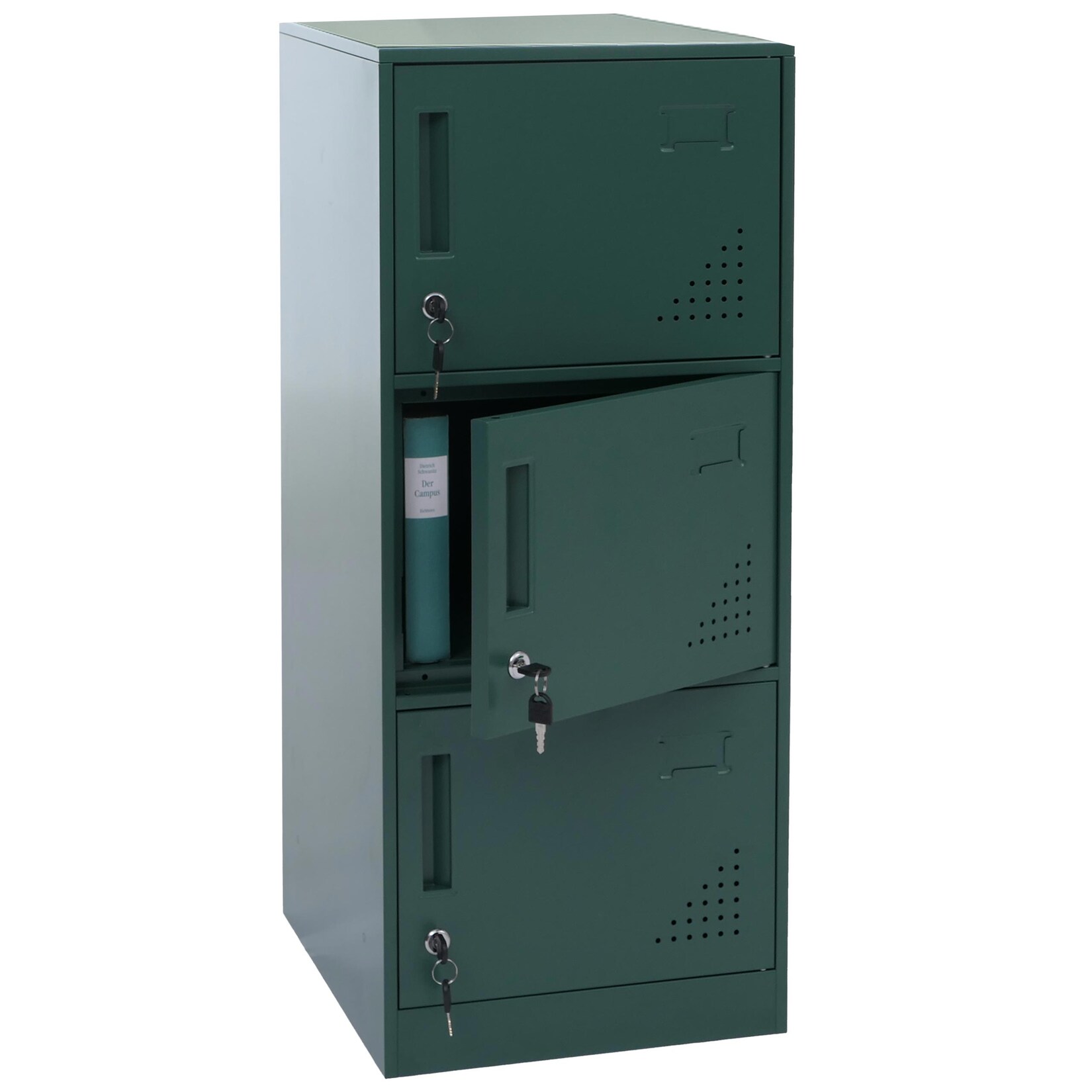 Spind MCW-P63, Schließfach Wertfachschrank Schließfachschrank 3 Türen, 90x38x45cm Stahl ~ grün