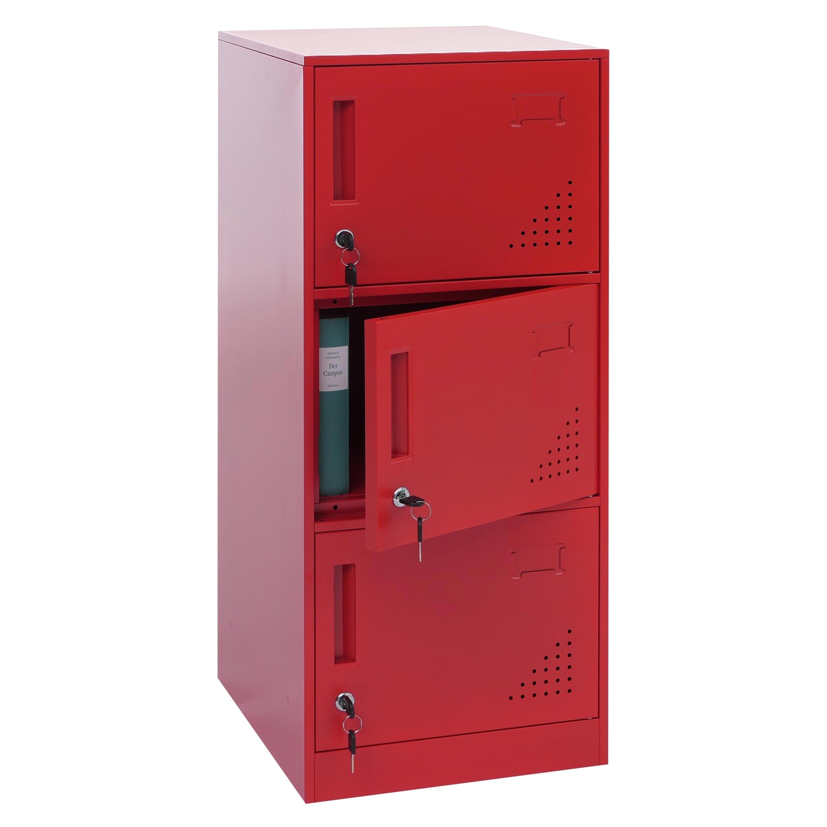 Spind MCW-P63, Schließfach Wertfachschrank Schließfachschrank 3 Türen, 90x38x45cm Stahl ~ rot