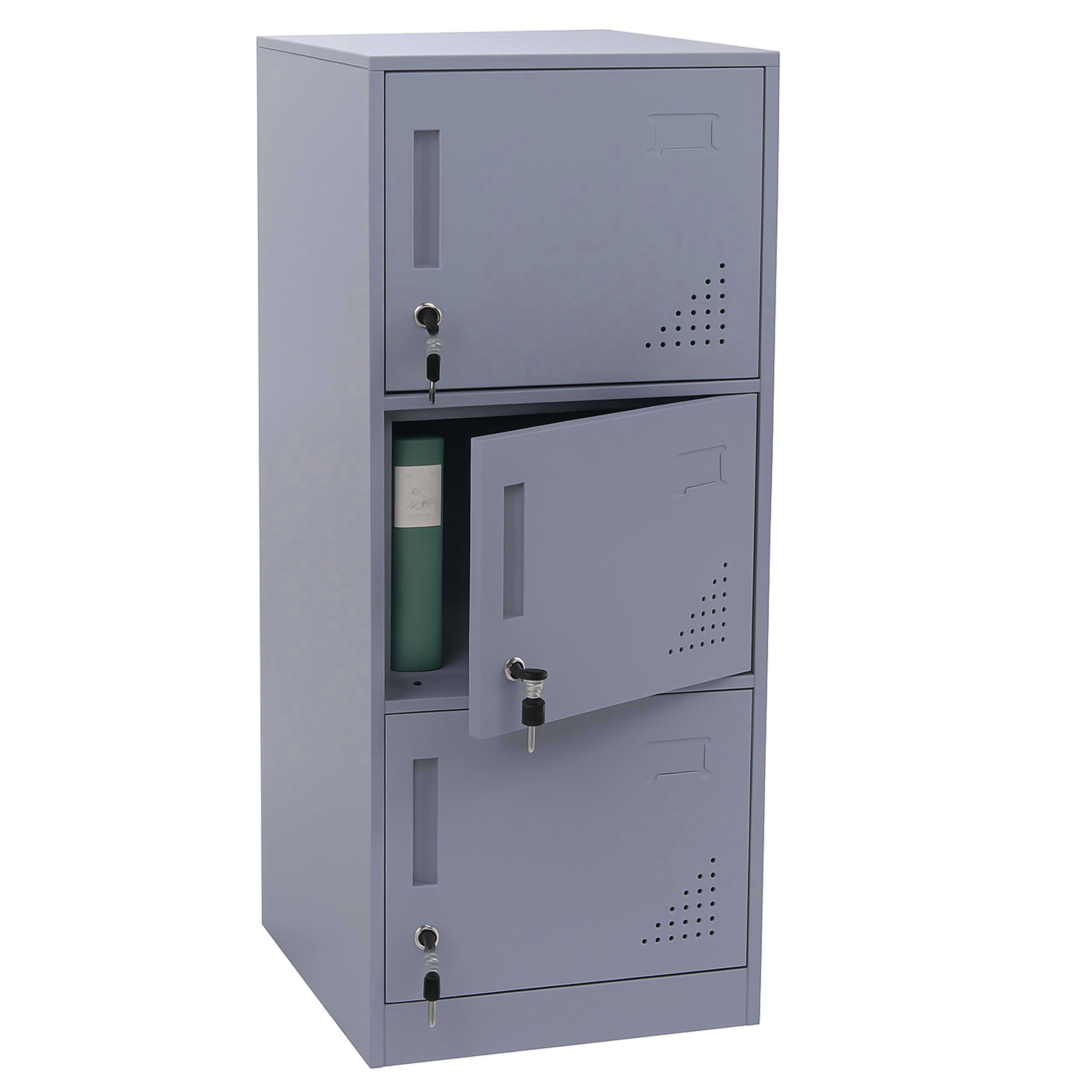 Spind MCW-P63, Schlie&szlig;fach Wertfachschrank Schlie&szlig;fachschrank 3 T&uuml;ren, 90x38x45cm Stahl ~ grau - Bild 1