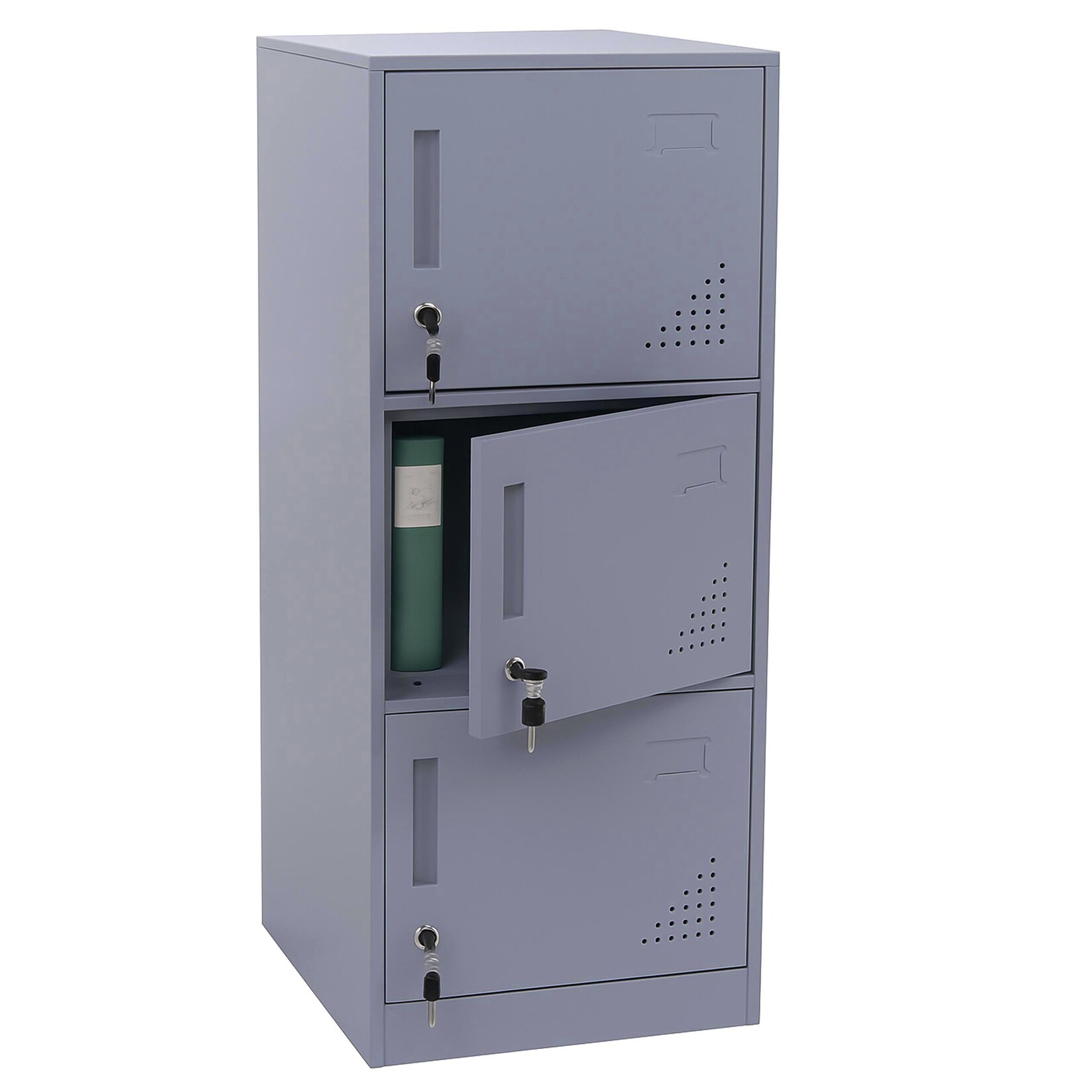 Spind MCW-P63, Schließfach Wertfachschrank Schließfachschrank 3 Türen, 90x38x45cm Stahl ~ grau