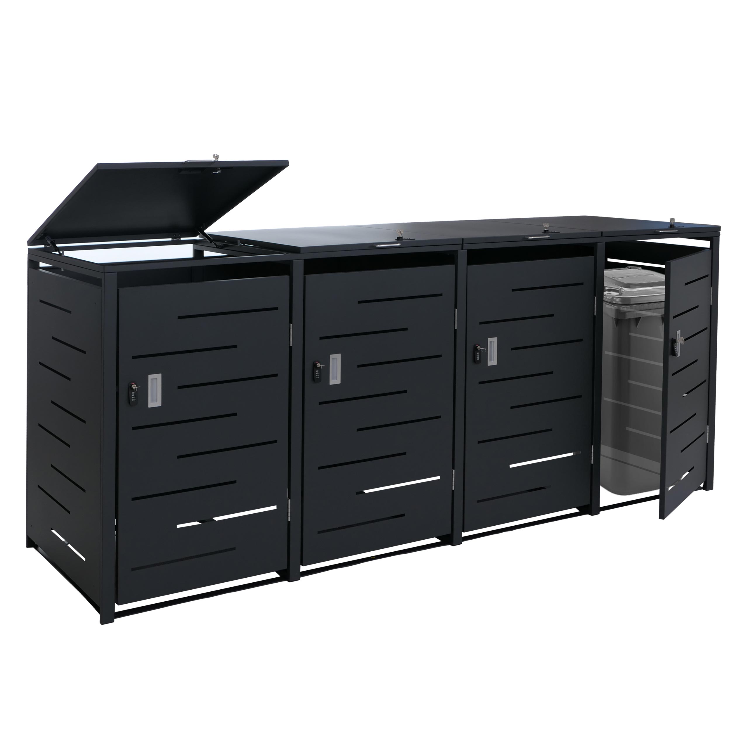 4er-M&uuml;lltonnenverkleidung MCW-E83b, M&uuml;lltonnenbox M&uuml;lltonnenabdeckung, 117x265x80cm, anthrazit, Stahl 90kg - Bild 1