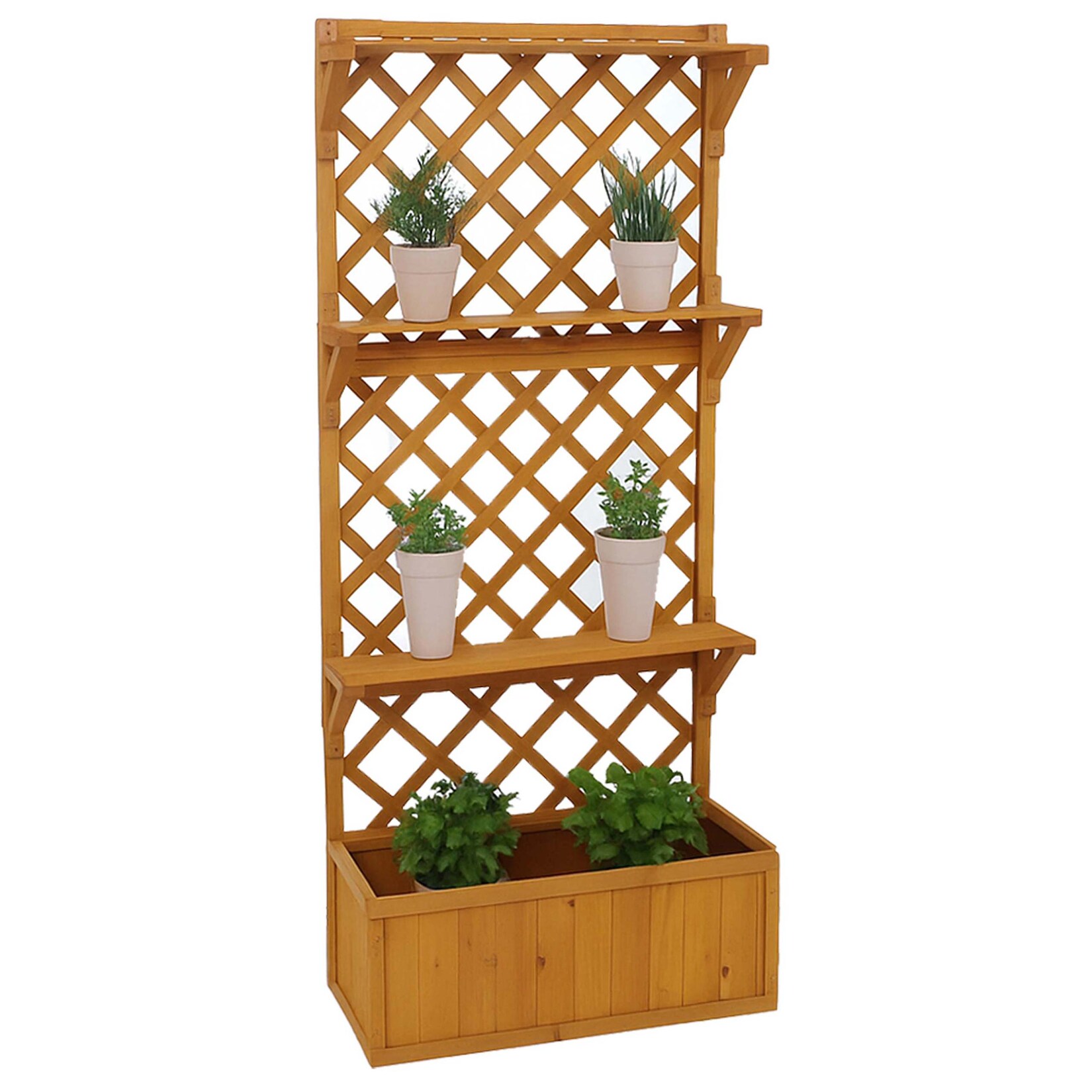 Hochbeet MCW-P69, Pflanz-/Blumenkasten Pflanzkübel Rankgitter Spalier Ablagefläche Holz MVG 177x77x33cm ~ natur