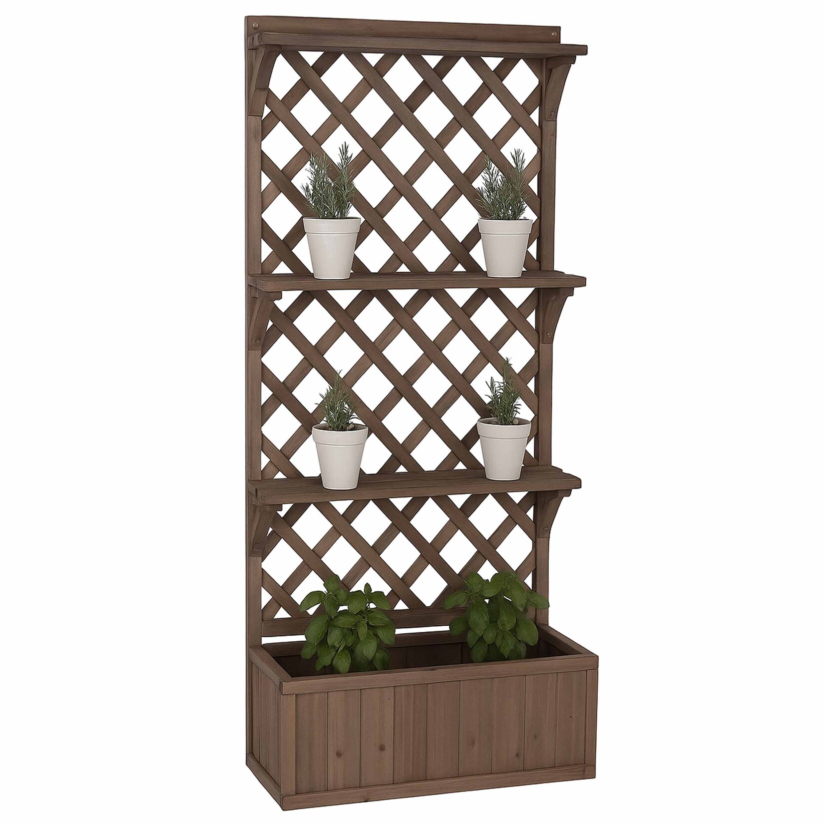 Hochbeet MCW-P69, Pflanz-/Blumenkasten Pflanzkübel Rankgitter Spalier Ablagefläche Holz MVG 177x77x33cm ~ braun