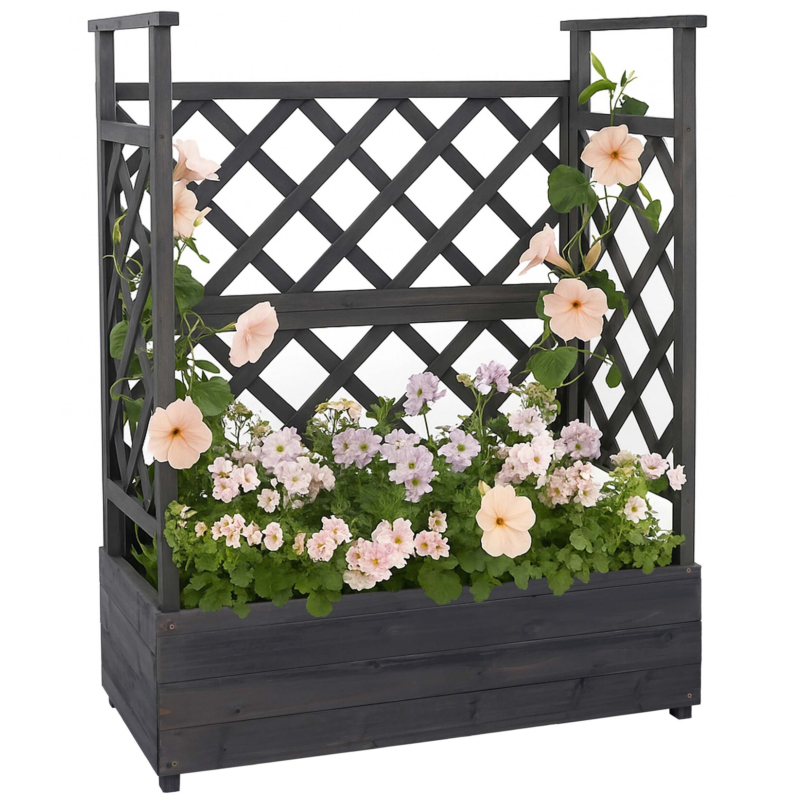 Hochbeet MCW-P67, Pflanz-/Blumenkasten Pflanzkübel Rankgitter Rankhilfe Spalier Holz MVG 114x85x44cm ~ anthrazit-grau