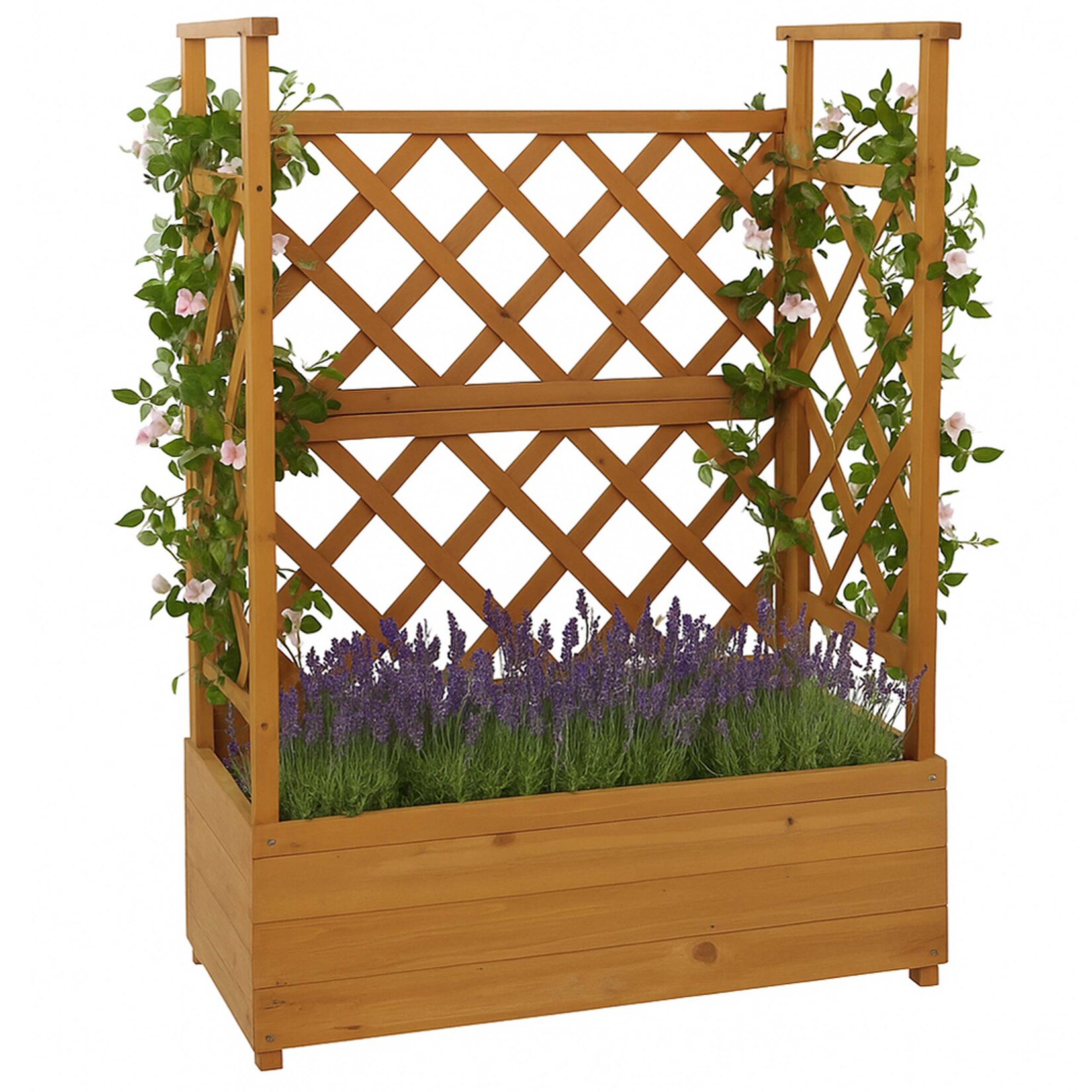 Hochbeet MCW-P67, Pflanz-/Blumenkasten Pflanzkübel Rankgitter Rankhilfe Spalier Holz MVG 114x85x44cm ~ natur
