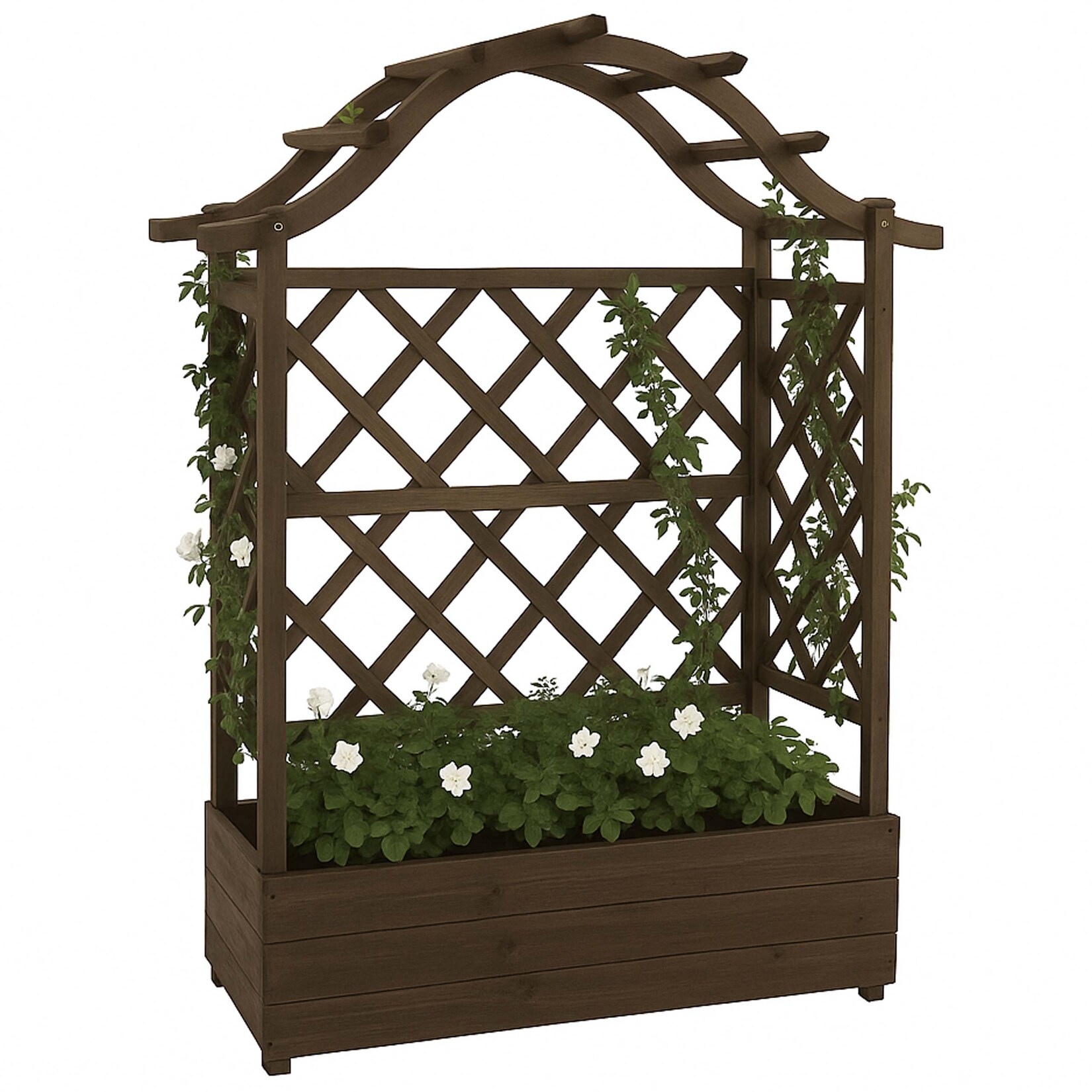 Hochbeet MCW-P66, Pflanz-/Blumenkasten Pflanzkübel Rankgitter Rankhilfe Spalier Holz MVG 138x110x44cm ~ braun