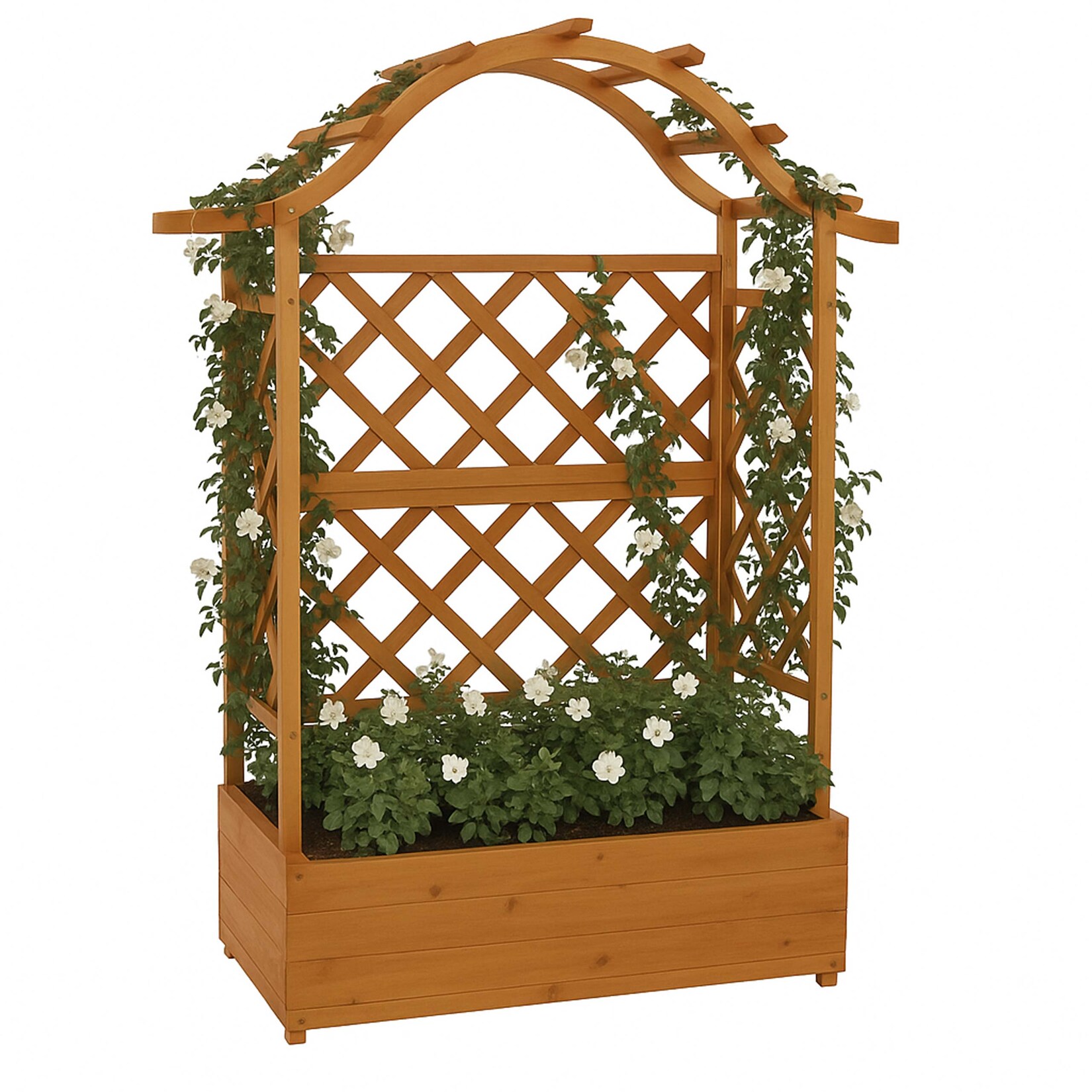 Hochbeet MCW-P66, Pflanz-/Blumenkasten Pflanzkübel Rankgitter Rankhilfe Spalier Holz MVG 138x110x44cm ~ natur