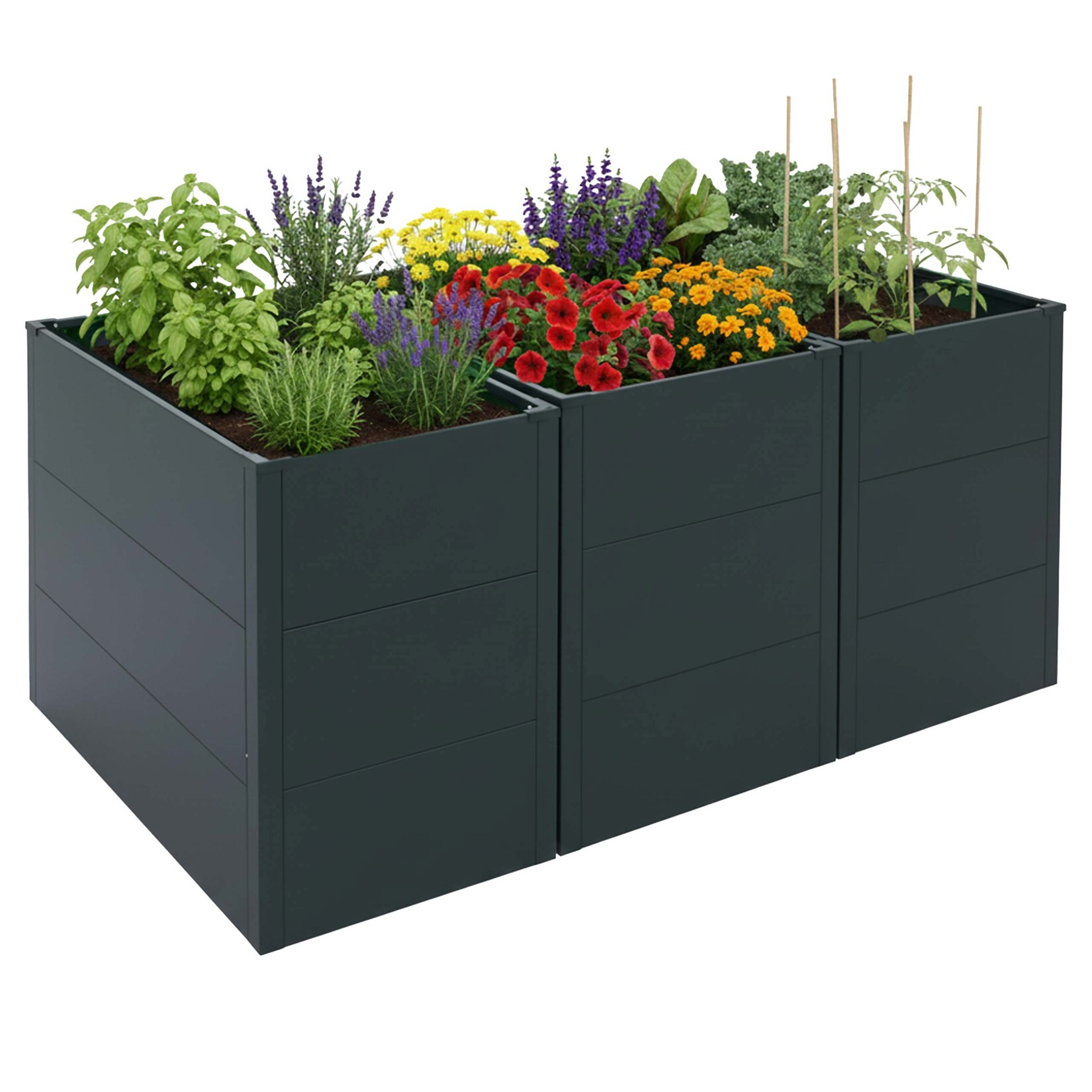 3er-Set Hochbeet MCW-P64, Metallhochbeet Gemüse-/Pflanzbeet Blumenkasten Pflanzkübel Stahl 77x150x100cm ~ grün