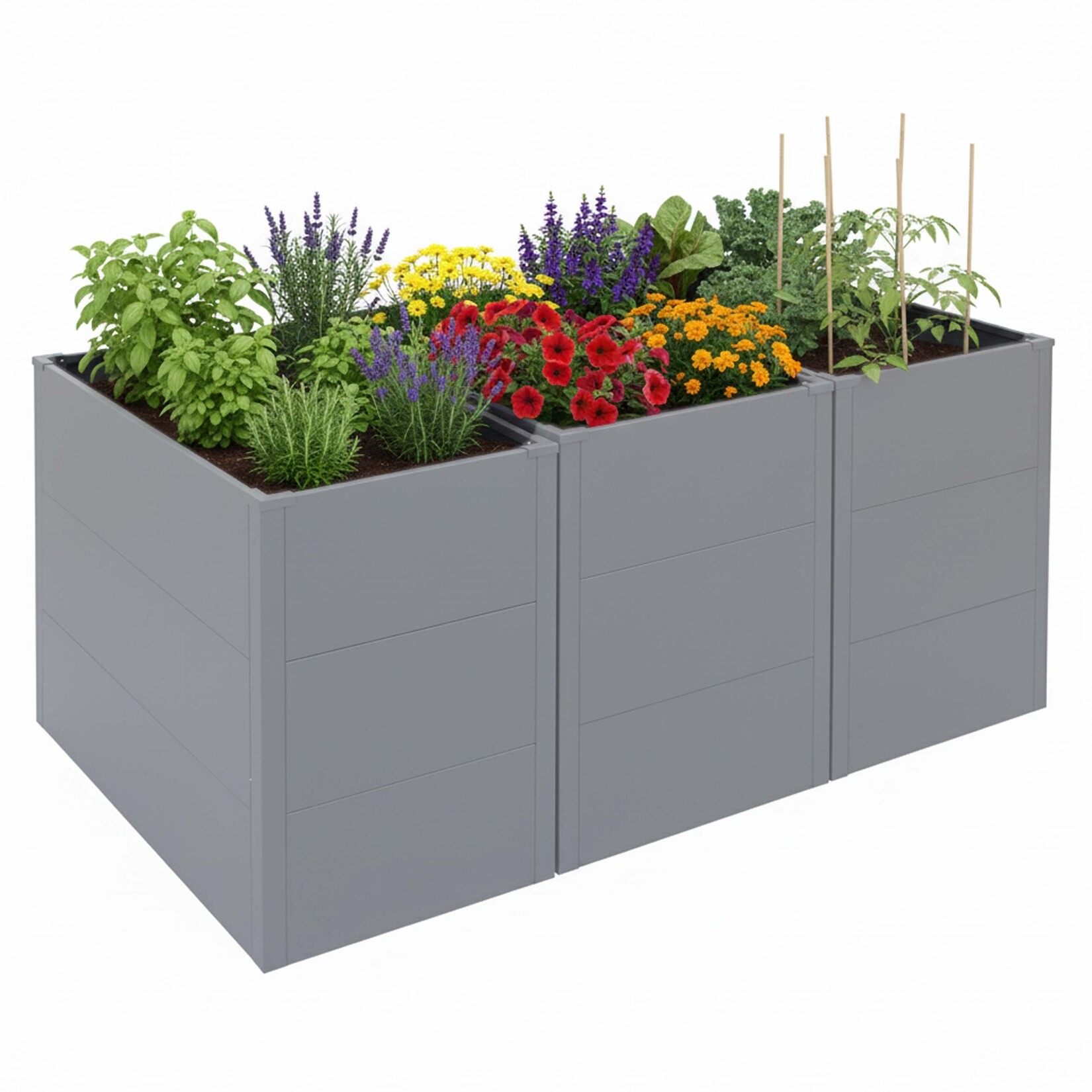 3er-Set Hochbeet MCW-P64, Metallhochbeet Gemüse-/Pflanzbeet Blumenkasten Pflanzkübel Stahl 77x150x100cm ~ grau