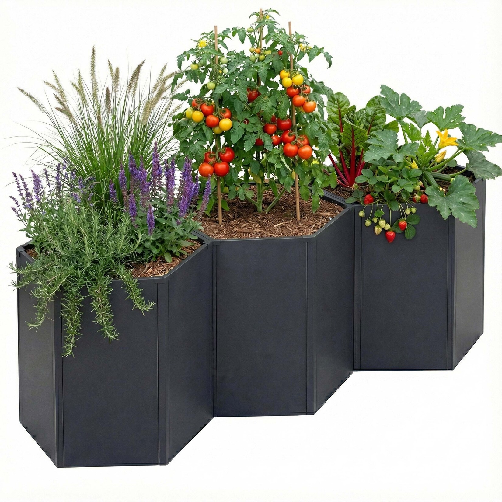 3er-Set Hochbeet MCW-P64, Metallhochbeet Gemüse-/Pflanzbeet Blumenkasten Pflanzkübel Stahl 77x264x100cm ~ anthrazit
