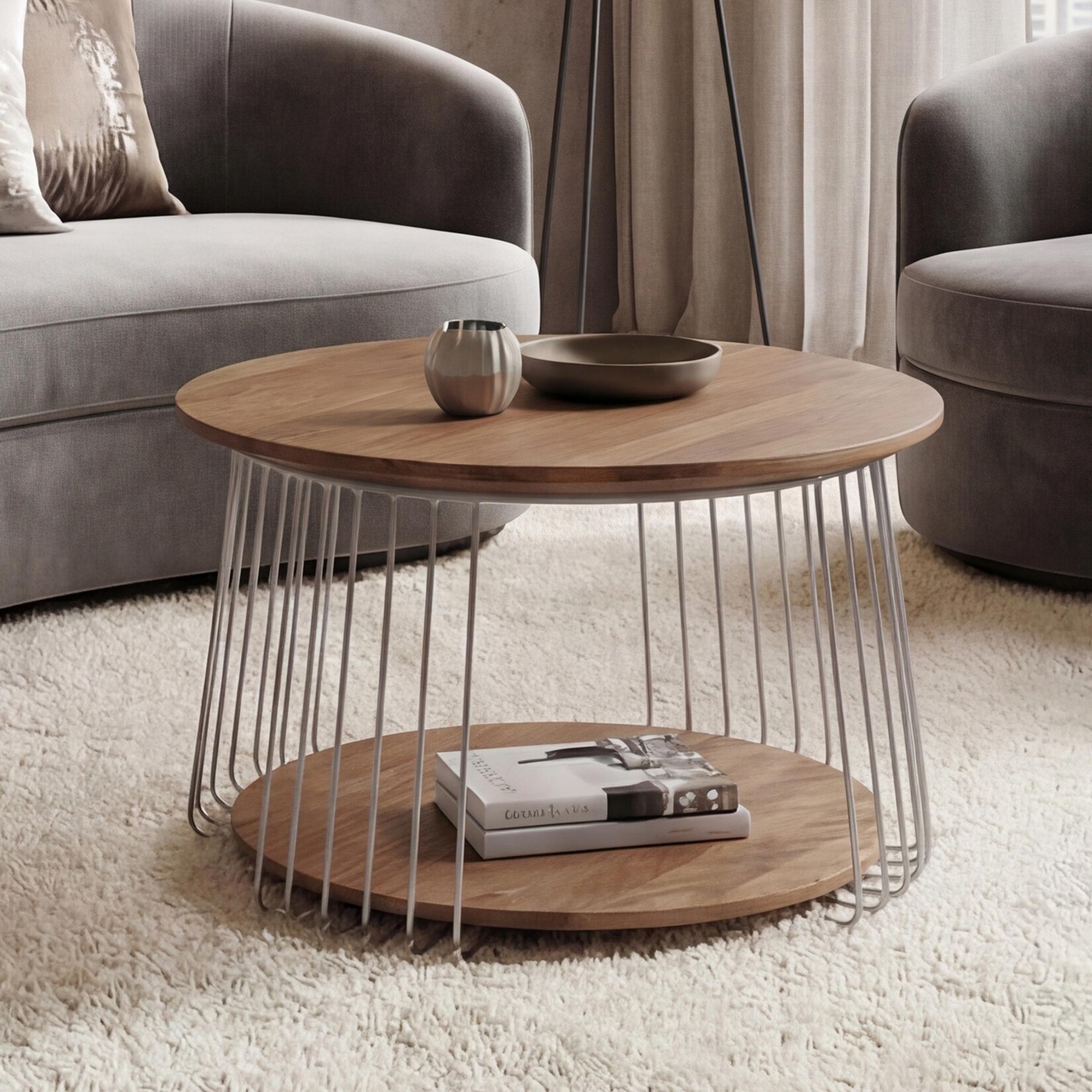 MCA Couchtisch MCW-P60, Beistelltisch Kaffeetisch Loungetisch, Metall MDF rund Ø 70cm ~ braun