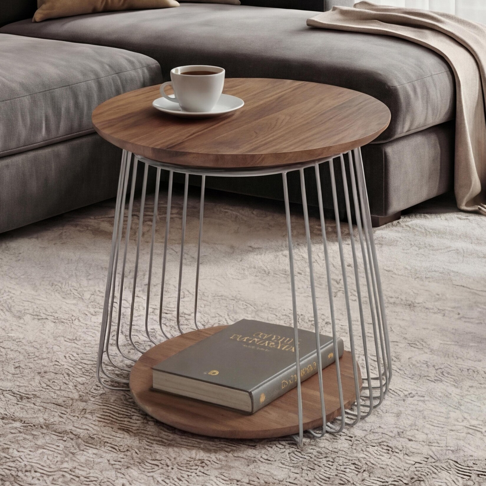 MCA Couchtisch MCW-P60, Beistelltisch Kaffeetisch Loungetisch, Metall MDF rund Ø 50cm ~ braun