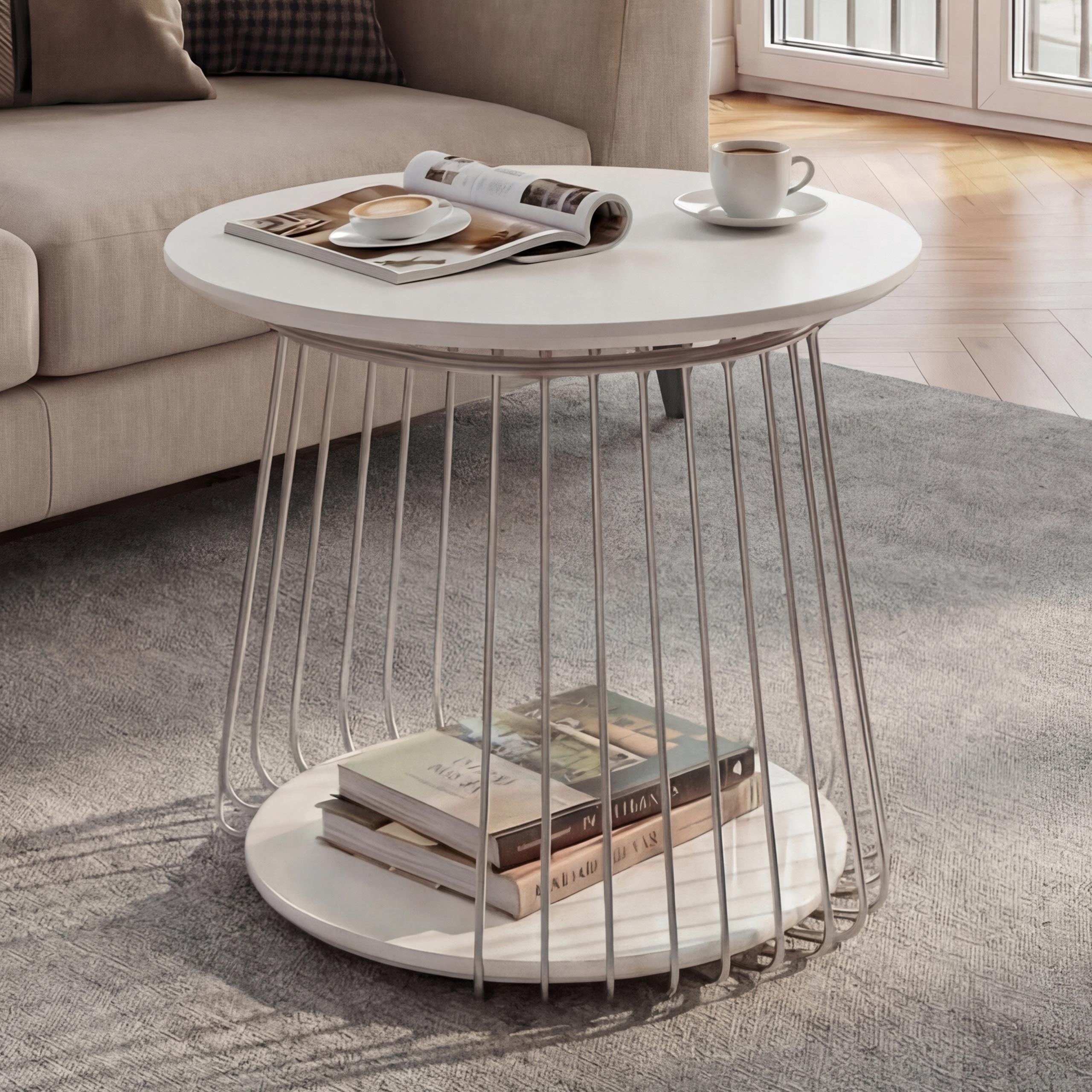 MCA Couchtisch MCW-P60, Beistelltisch Kaffeetisch Loungetisch, Metall MDF rund &Oslash; 50cm ~ wei&szlig; - Bild 1