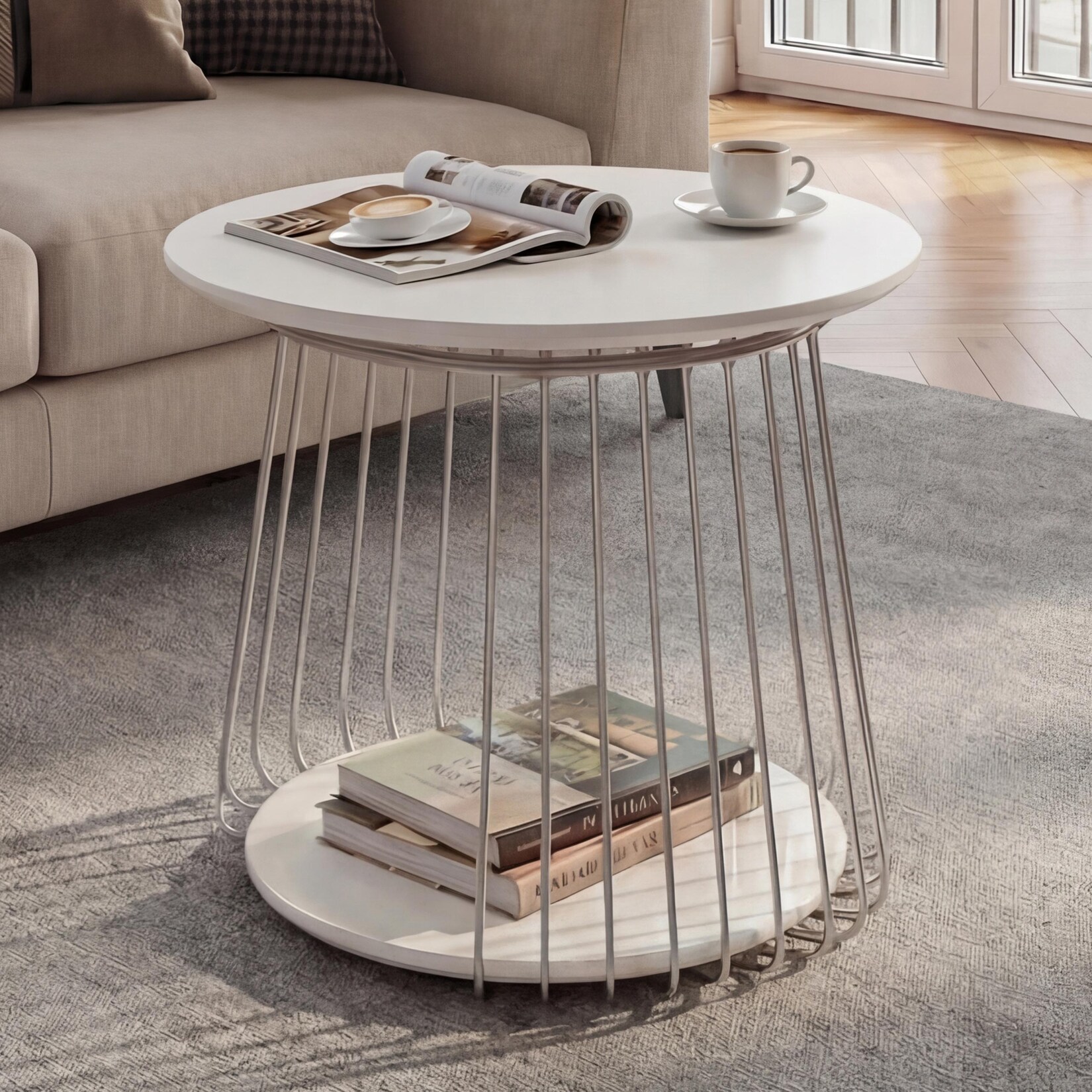 MCA Couchtisch MCW-P60, Beistelltisch Kaffeetisch Loungetisch, Metall MDF rund Ø 50cm ~ weiß | 04057651817507