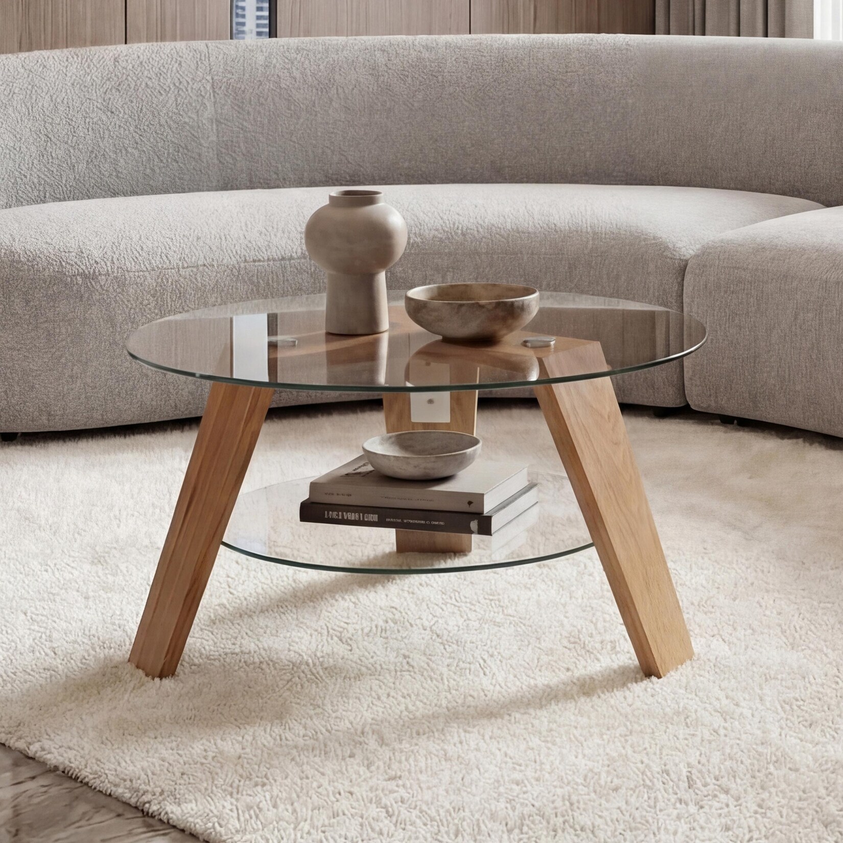 MCA Couchtisch MCW-P59, Beistelltisch Kaffeetisch Wohnzimmertisch, Massiv-Holz Glas rund Ø 75cm, Eiche | 04057651817316