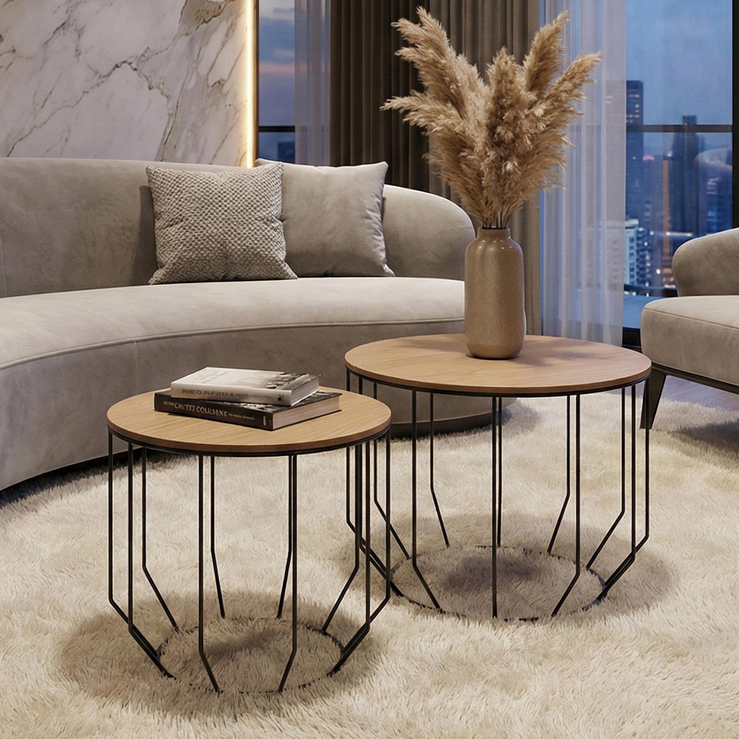 MCA 2er-Set Couchtisch MCW-P58, Beistelltisch Kaffeetisch Loungetisch, Industrial Metall Holz Eiche - Bild 1