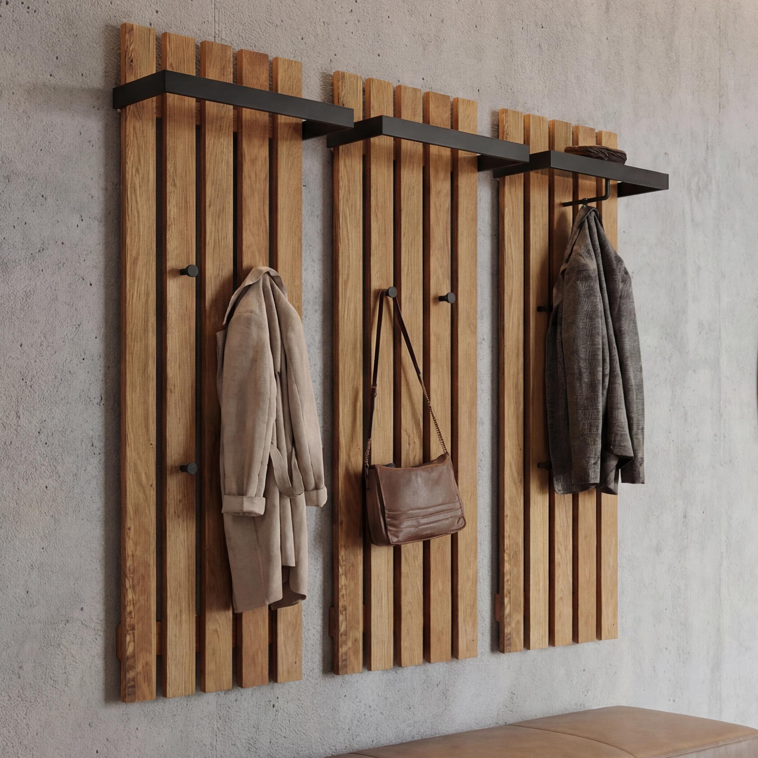 MCA 3er-Set Garderobenpaneel MCW-P57, Wandgarderobe Garderobenleiste Holzgarderobe, 4 Haken Metall 120x40cm, Eiche - Bild 1