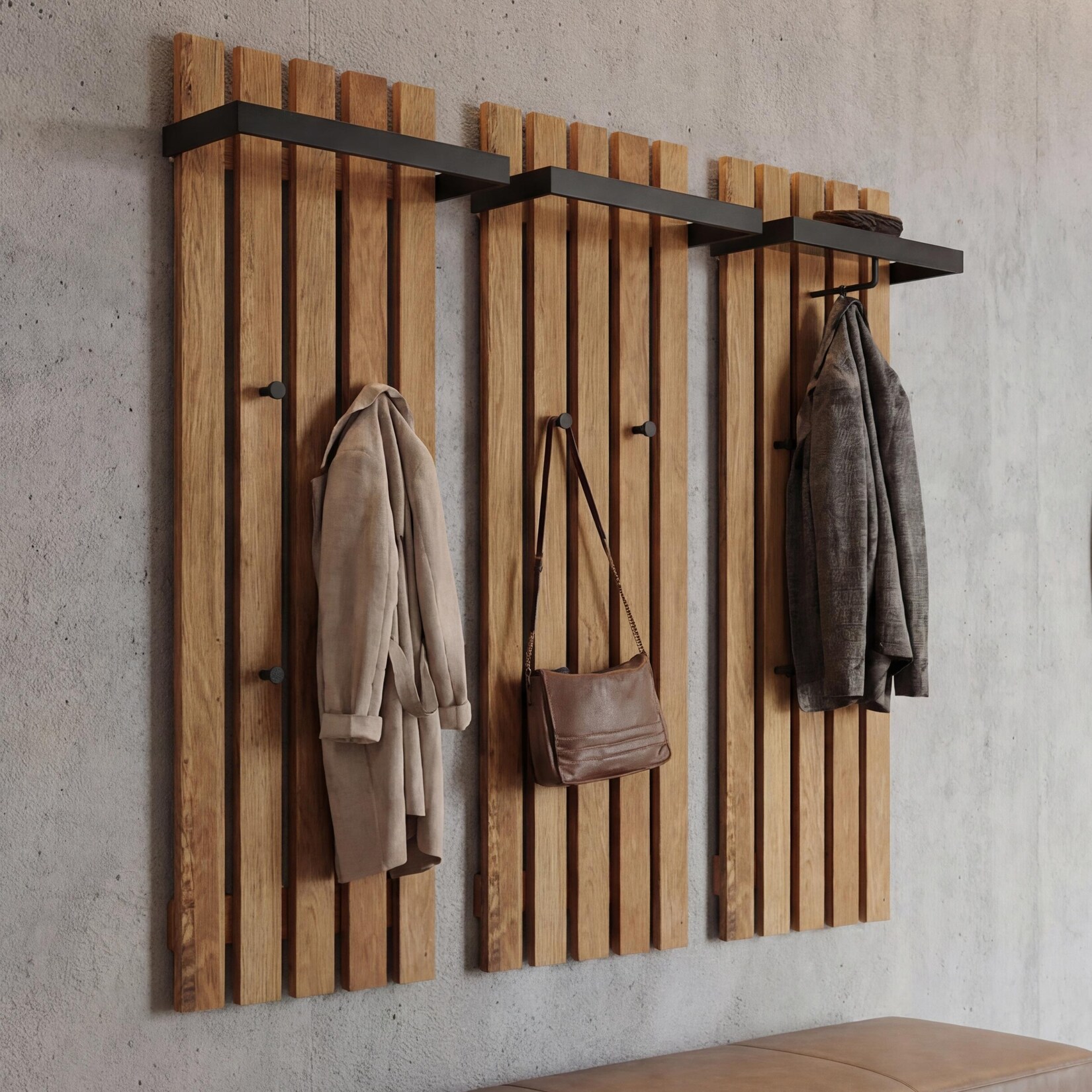 MCA 3er-Set Garderobenpaneel MCW-P57, Wandgarderobe Garderobenleiste Holzgarderobe, 4 Haken Metall 120x40cm, Eiche | 04057651818627