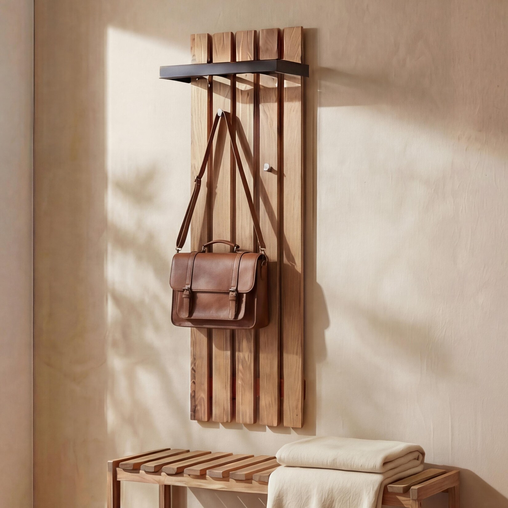 MCA Garderobenpaneel MCW-P57, Wandgarderobe Garderobenleiste Holzgarderobe, 4 Haken Metall 120x40cm, Eiche | 04057651818740