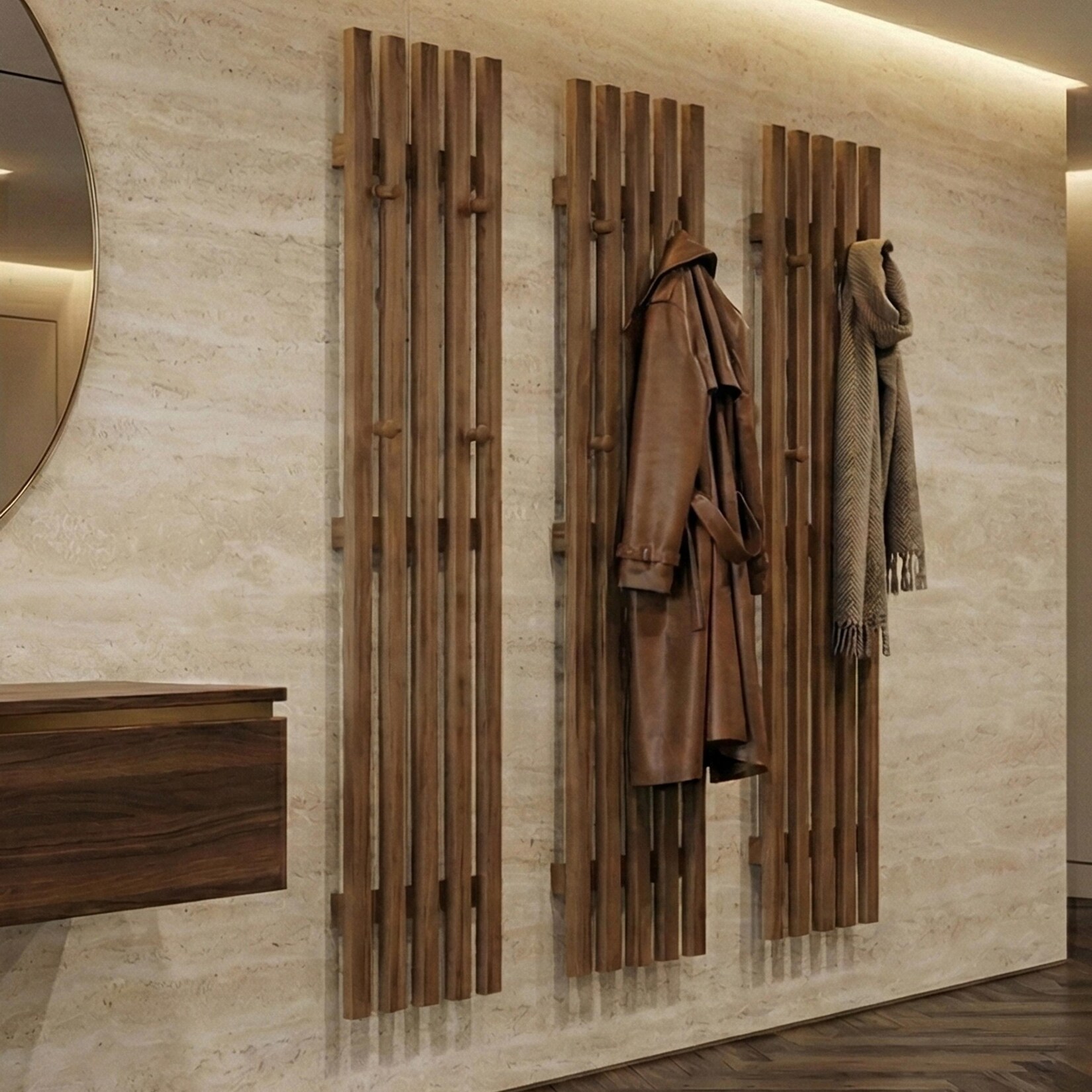 MCA 3er-Set Garderobenpaneel MCW-P56, Wandgarderobe Garderobenleiste Holzgarderobe, 24 Haken Massiv-Holz, Eiche | 04057651816982