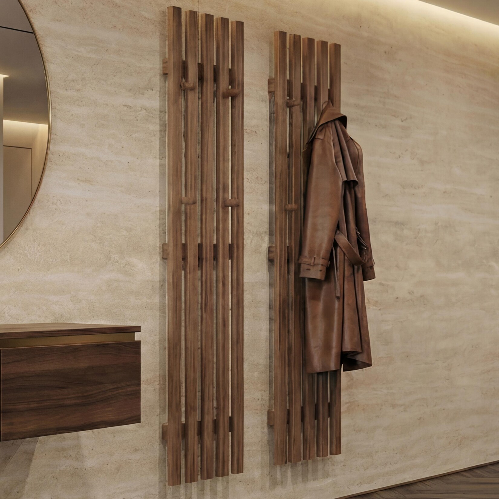 MCA Garderobenpaneel MCW-P56, Wandgarderobe Garderobenleiste Holzgarderobe, 8 Haken Massiv-Holz 120x21cm, Eiche | 04057651817095