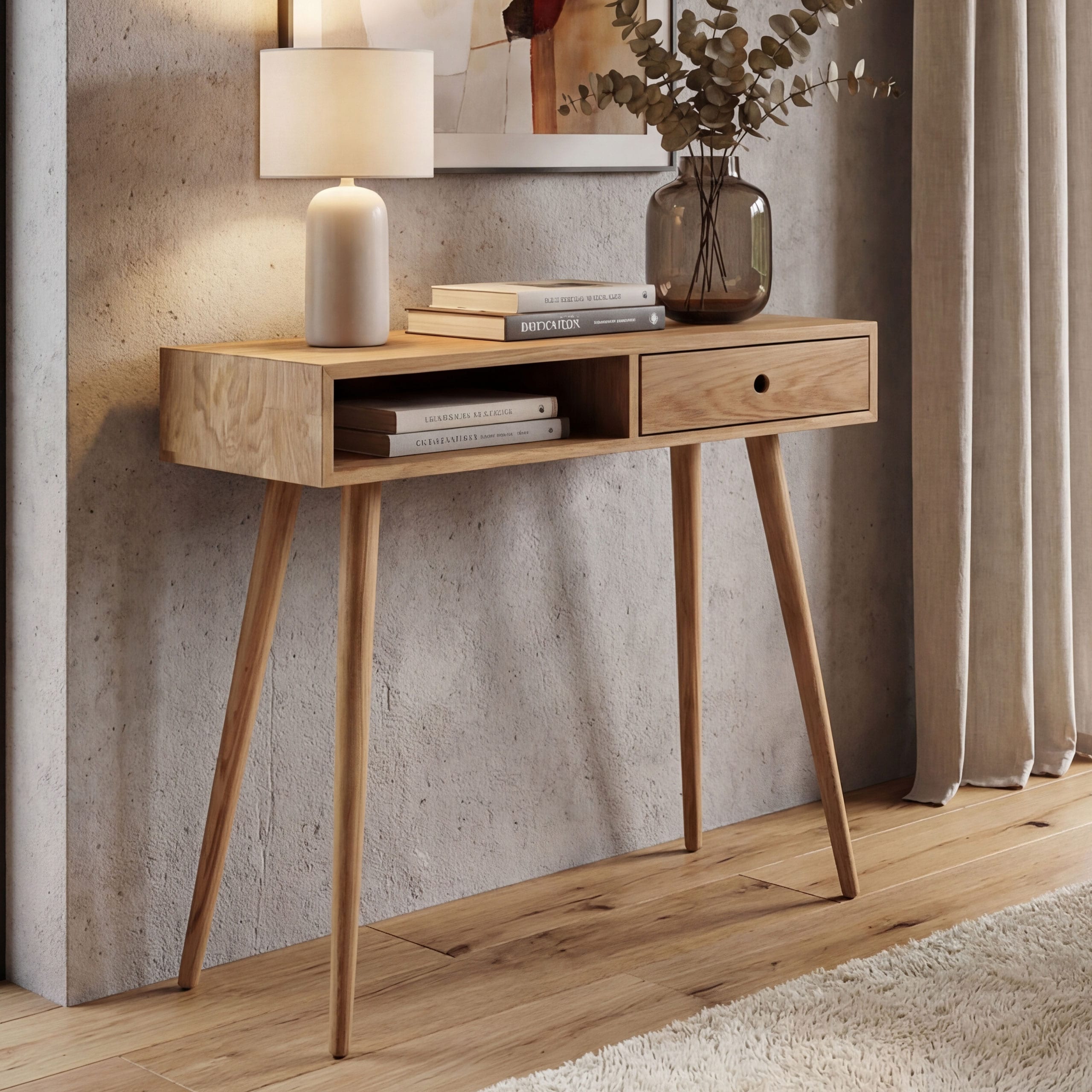 MCA Konsolentisch MCW-P55, Telefontisch Beistelltisch Ablagetisch, Massiv-Holz Schublade Staufach 80x80x34cm, Eiche - Bild 1