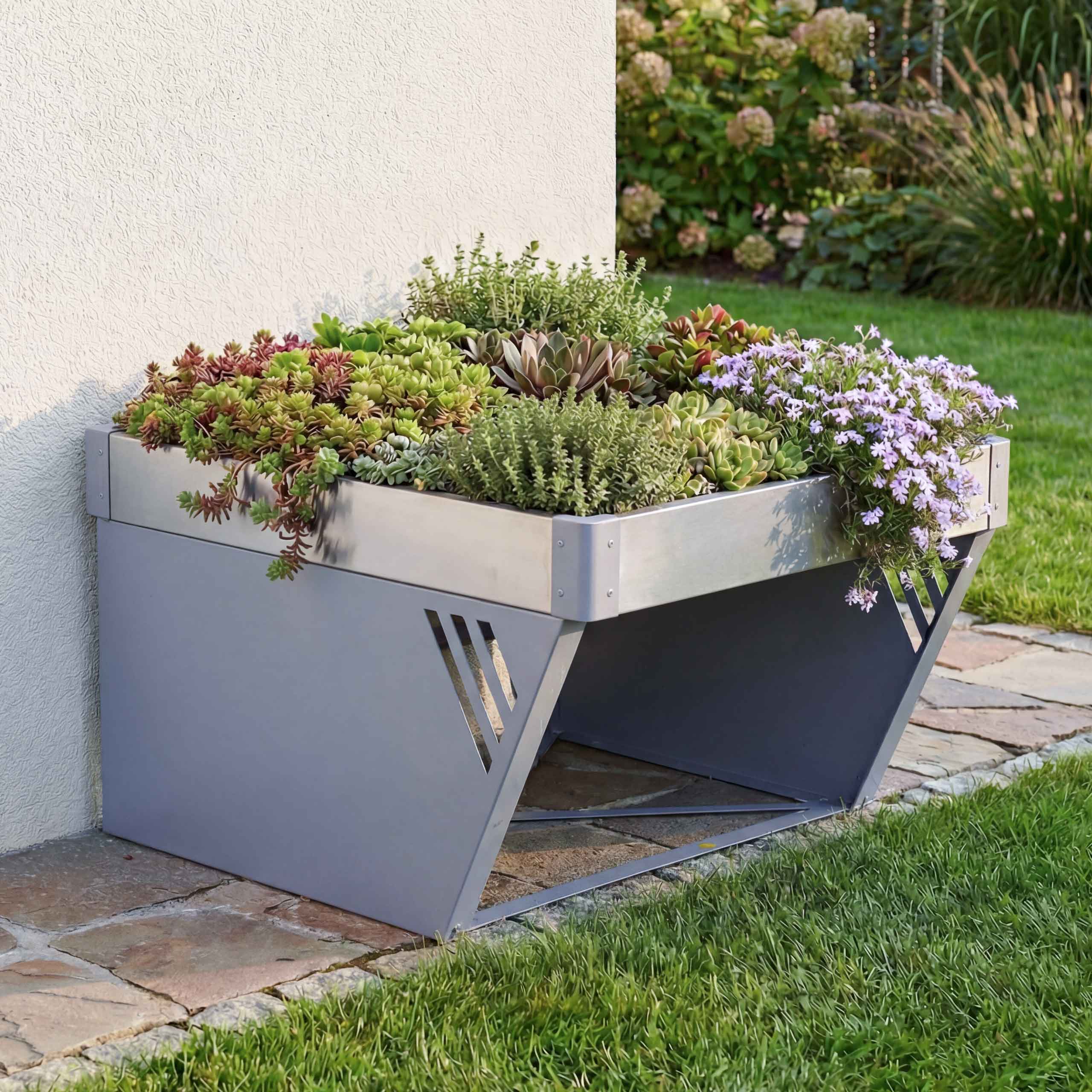 M&auml;hroboter-Garage mit Pflanzkasten MCW-P41, Dach Unterstand Rasenm&auml;her Metall 40x60x70cm ~ Edelstahl, verzinkt grau - Bild 1