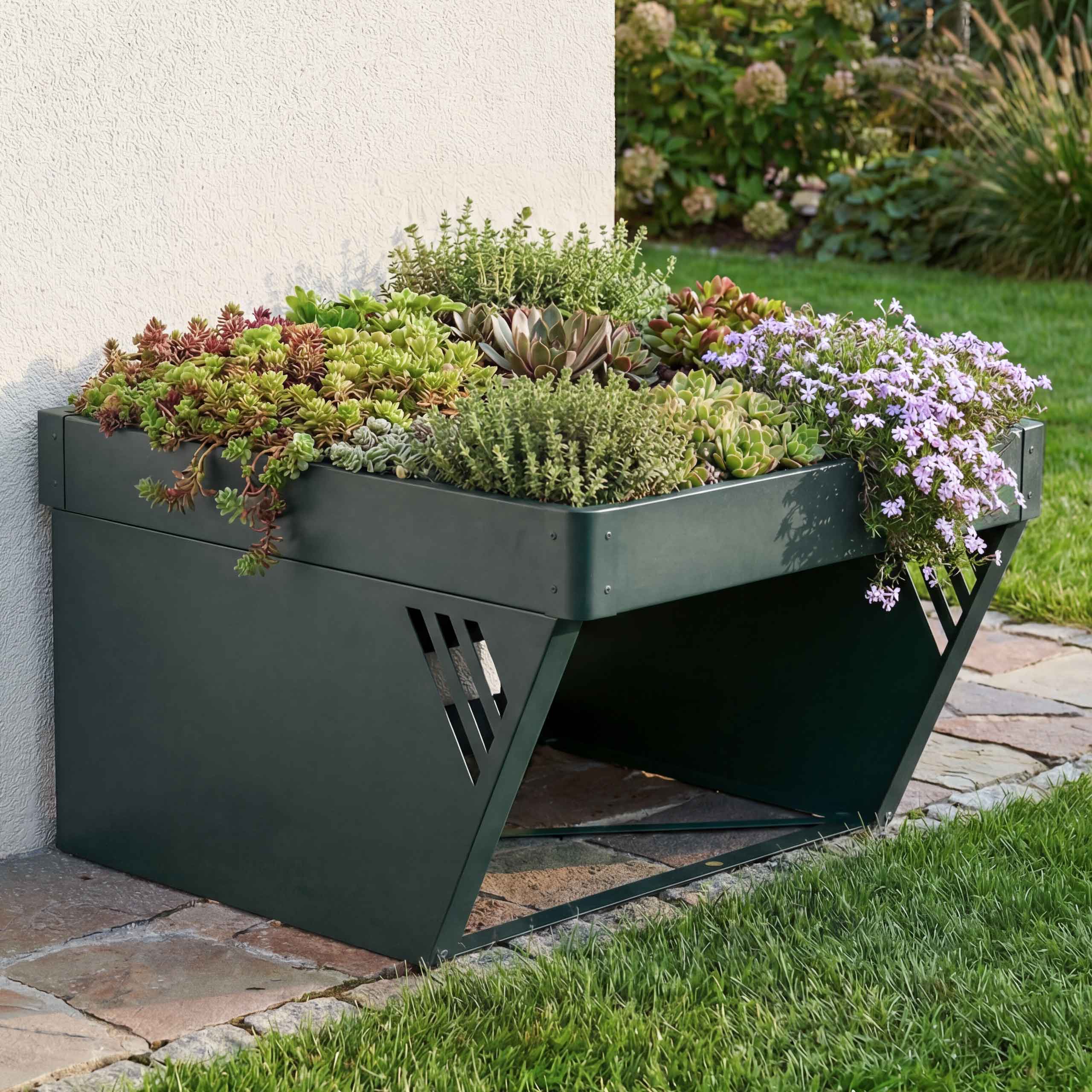 M&auml;hroboter-Garage mit Pflanzkasten MCW-P41, Dach Unterstand Rasenm&auml;her Metall 40x60x70cm ~ gr&uuml;n - Bild 1