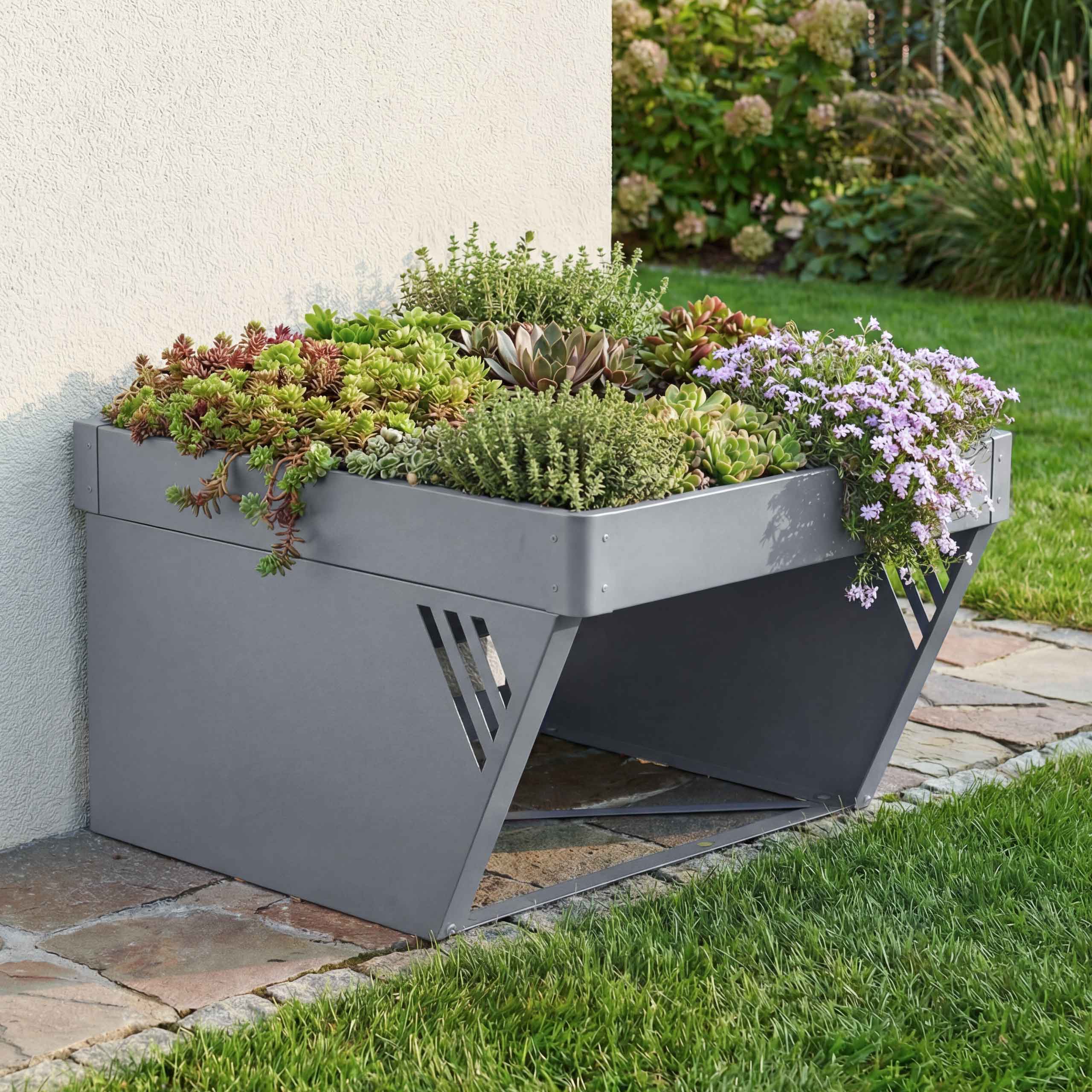 M&auml;hroboter-Garage mit Pflanzkasten MCW-P41, Dach Unterstand Rasenm&auml;her Metall 40x60x70cm ~ grau - Bild 1