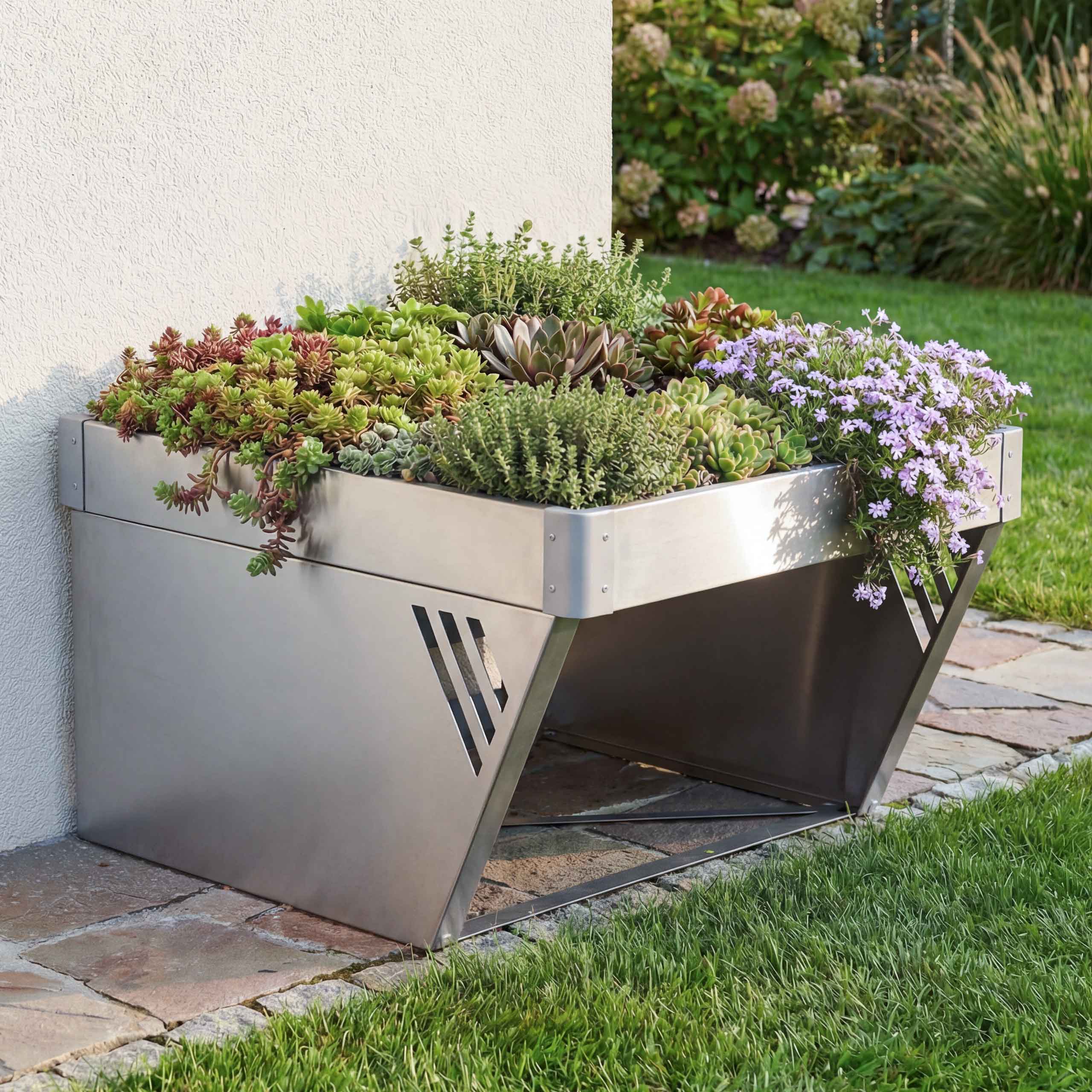 M&auml;hroboter-Garage mit Pflanzkasten MCW-P41, Dach Unterstand Rasenm&auml;her Metall 40x60x70cm ~ Edelstahl - Bild 1