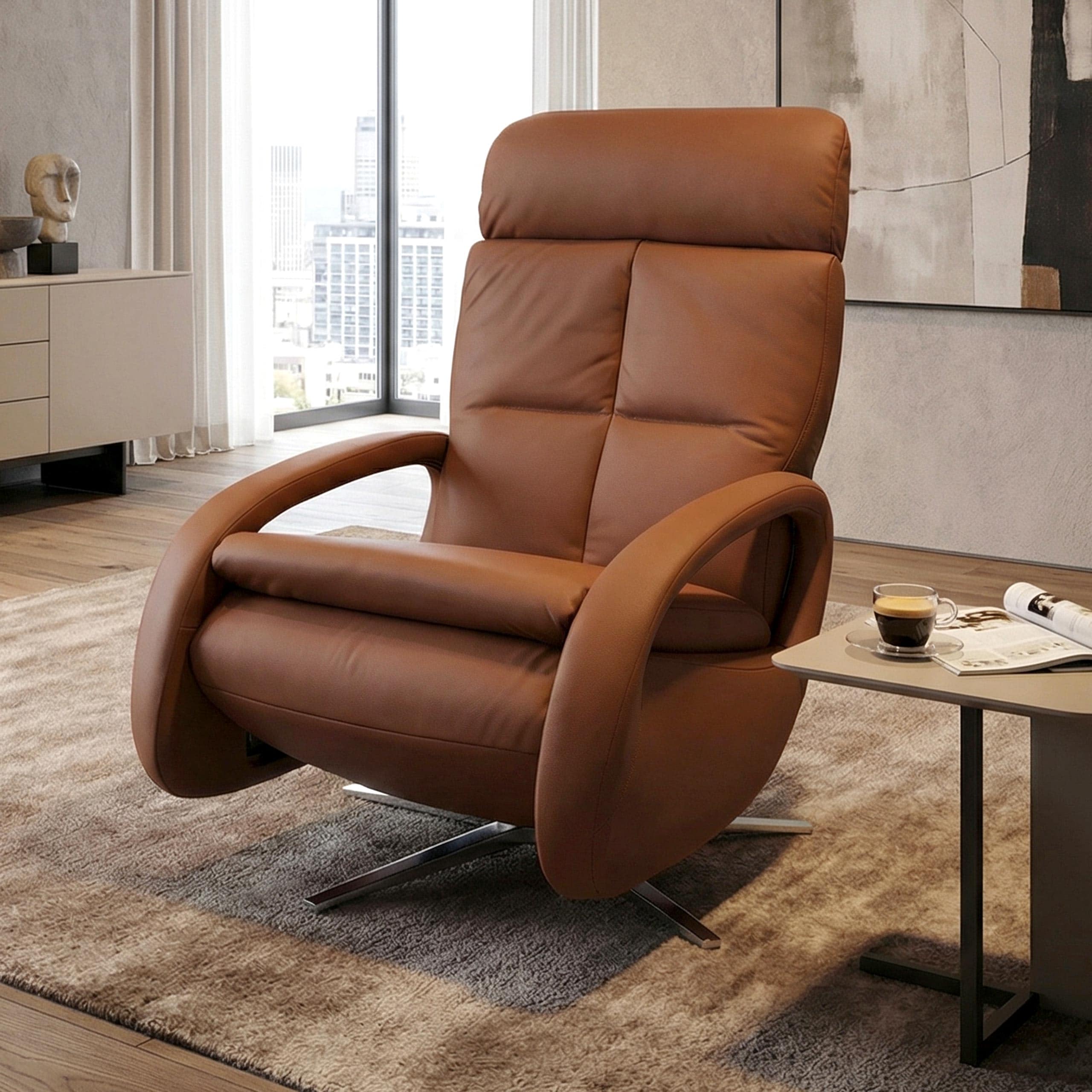 Relaxsessel MCW-L11, TV-Sessel Liegesessel, Liegefunktion drehbar, elektrisch verstellbar Voll-Leder ~ braun - Bild 1