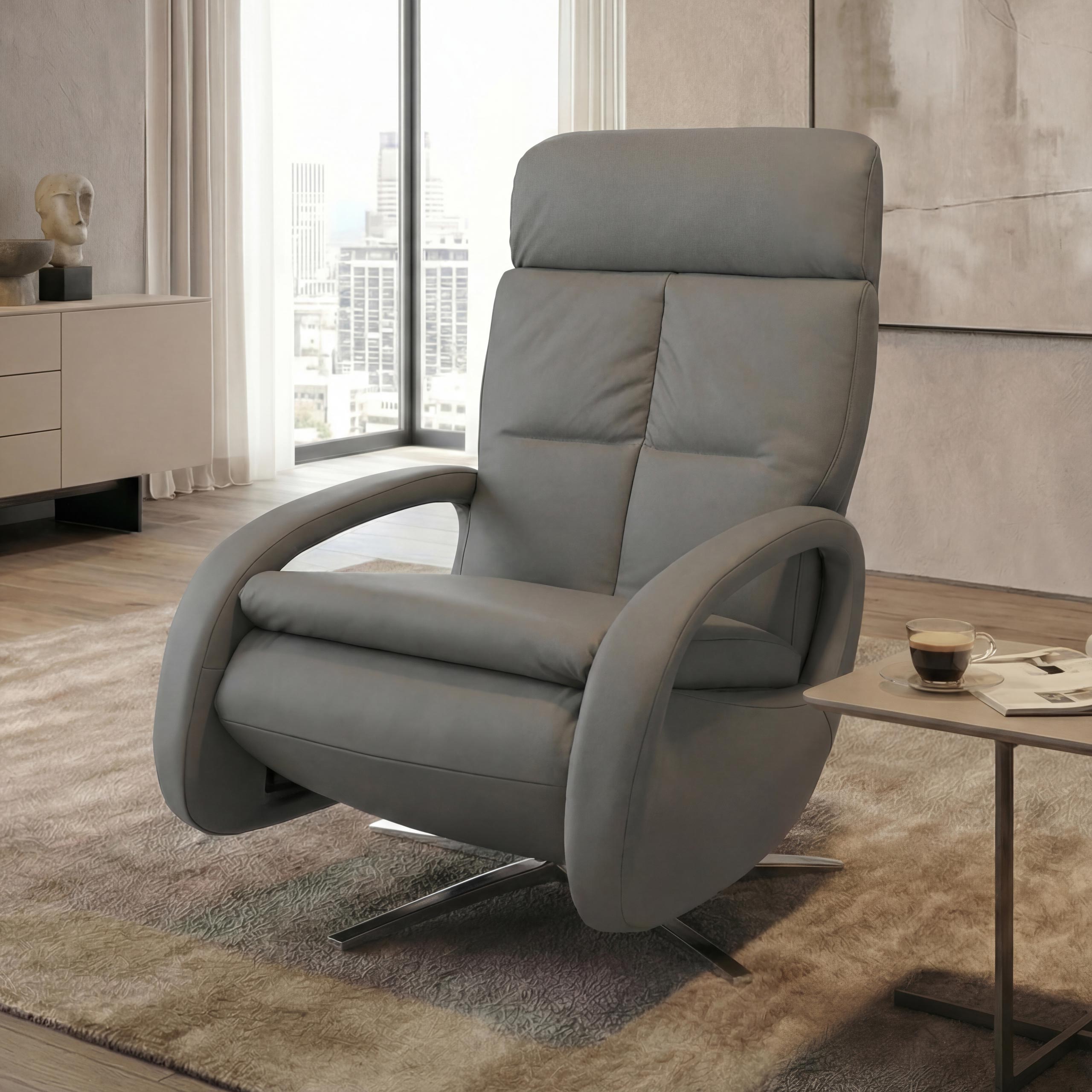 Relaxsessel MCW-L11, TV-Sessel Liegesessel, Liegefunktion drehbar, elektrisch verstellbar Voll-Leder ~ grau - Bild 1