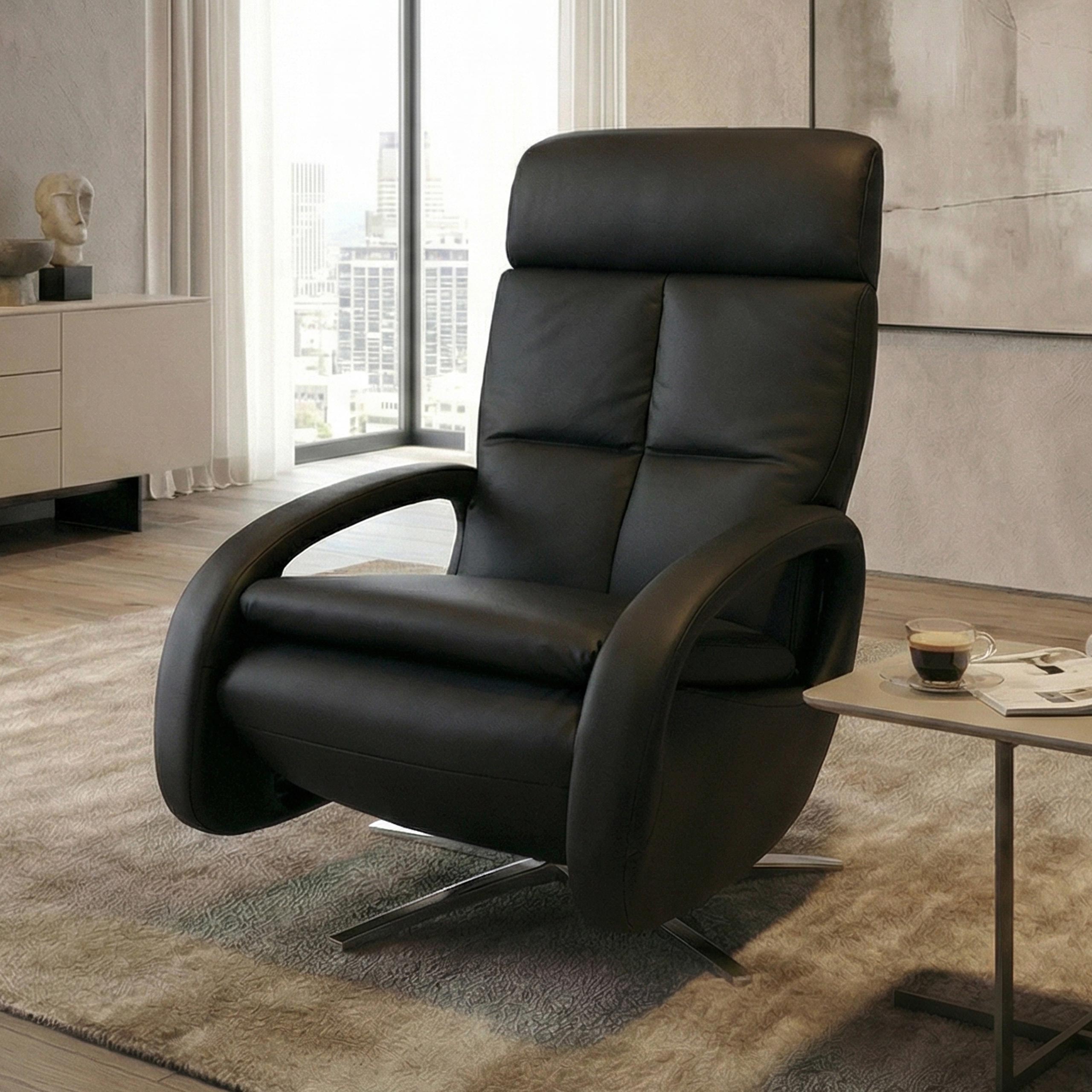 Relaxsessel MCW-L11, TV-Sessel Liegesessel, Liegefunktion drehbar, elektrisch verstellbar Voll-Leder ~ schwarz - Bild 1