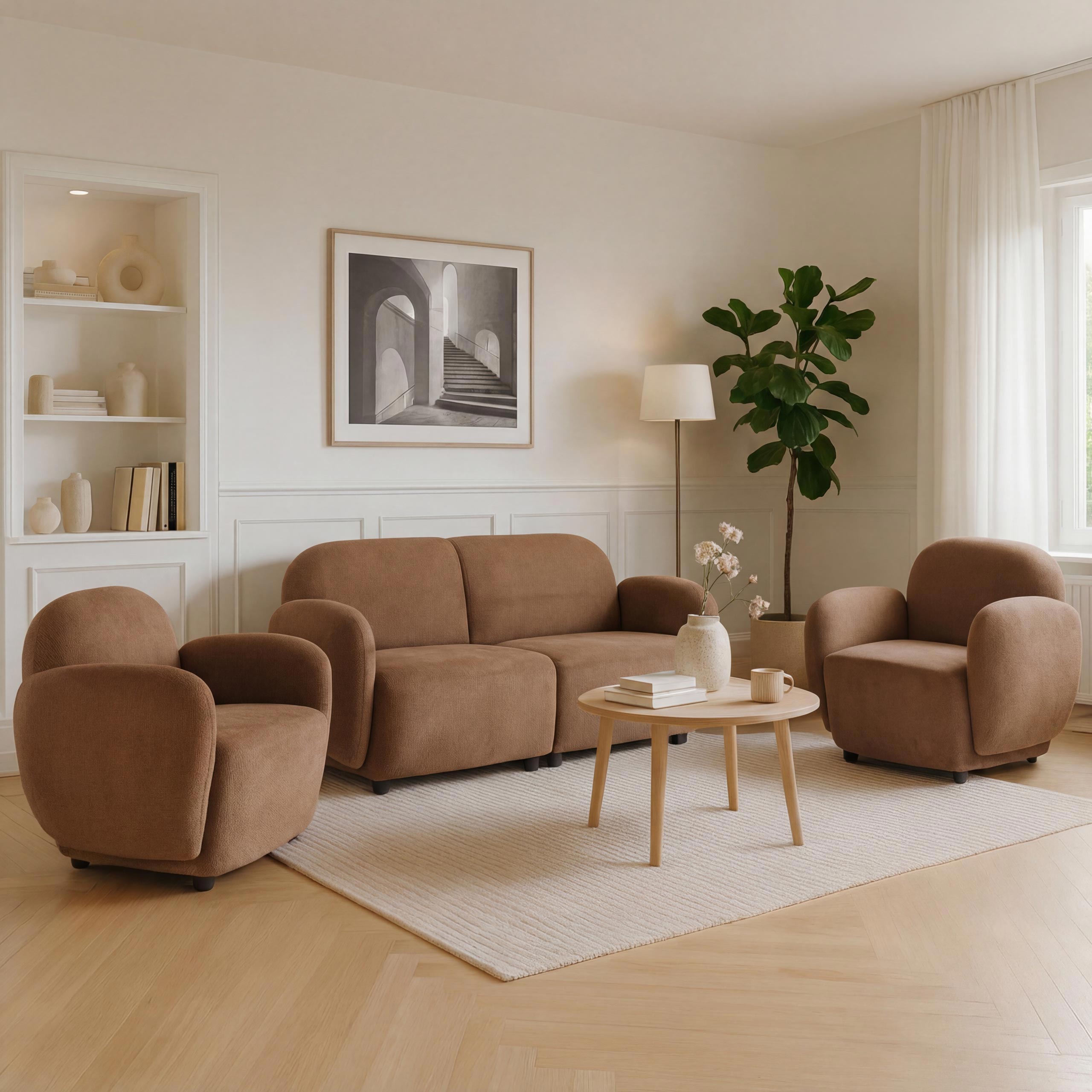 Wohnzimmer-Set MCW-P33, 2er-Sofa 2x Sessel, Stoff/Textil Chenille (330 g/m&sup2;) &Ouml;ko-Tex ~ braun - Bild 1