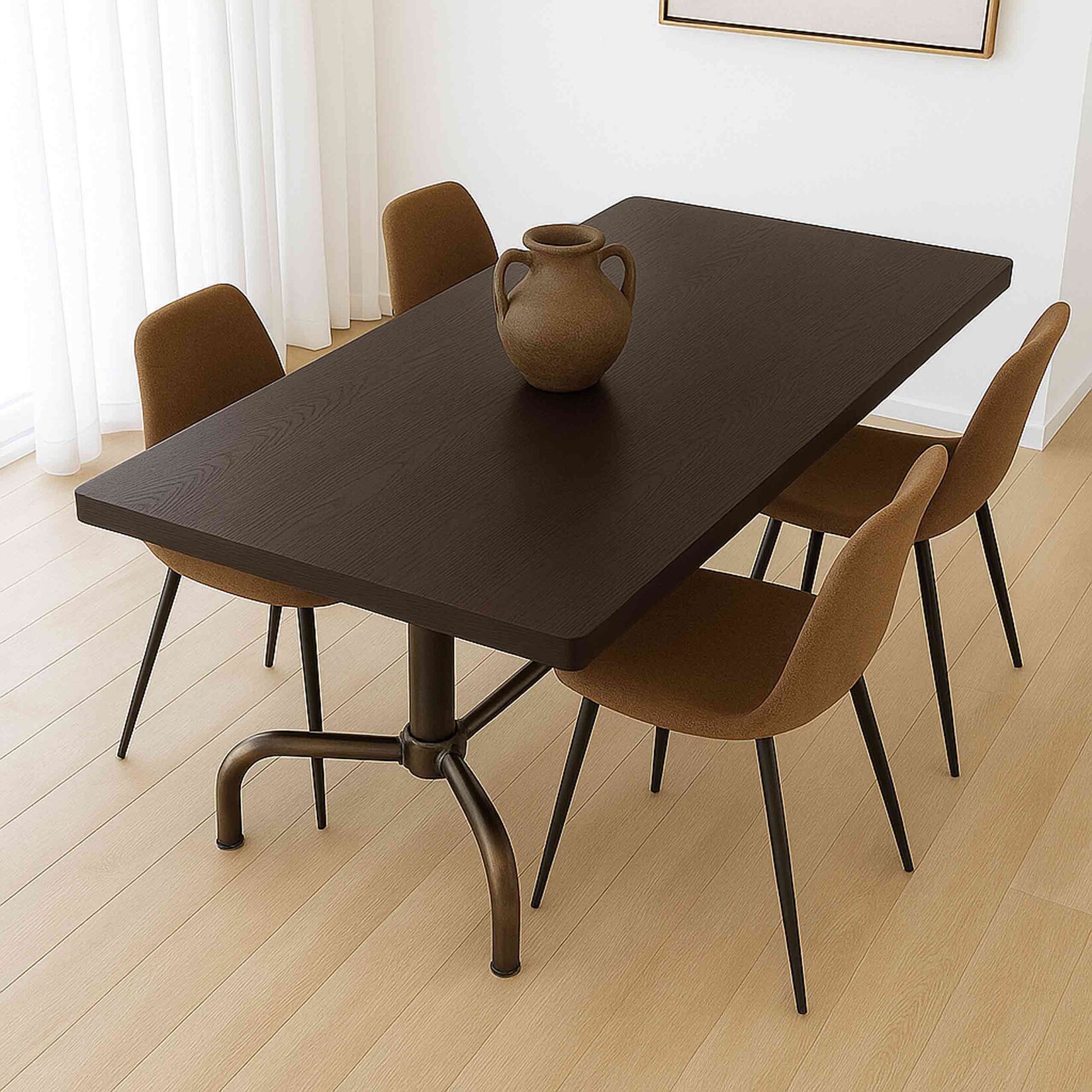 Esszimmertisch MCW-P31, Tisch Esszimmertisch, Industrial Holz 140x80cm ~ dunkel, bronze Gestell
