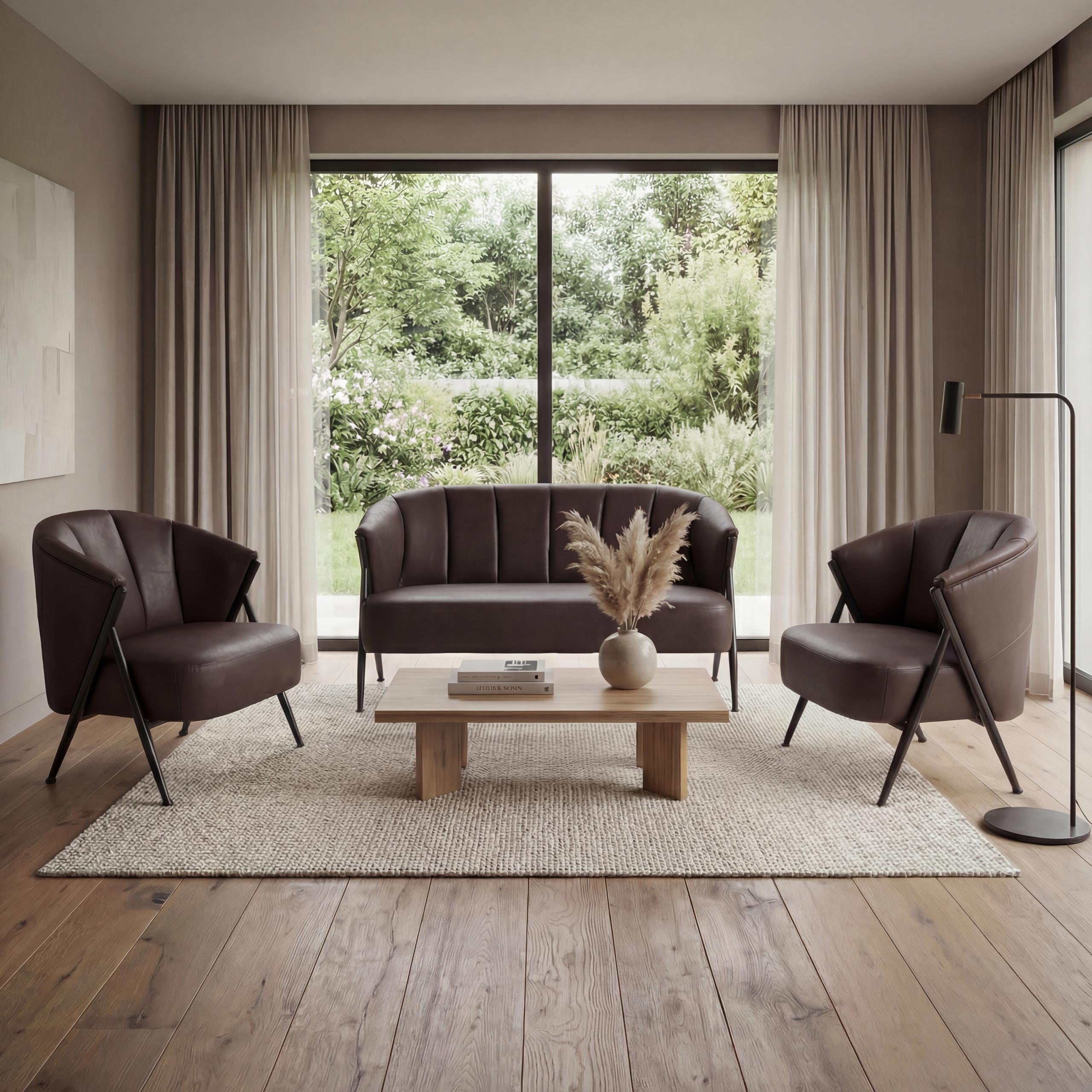 Wohnzimmer-Set MCW-P30, 2er-Sofa 2x Sessel, Vintage Retro Industrial Metall Kunstleder ~ dunkelbraun - Bild 1