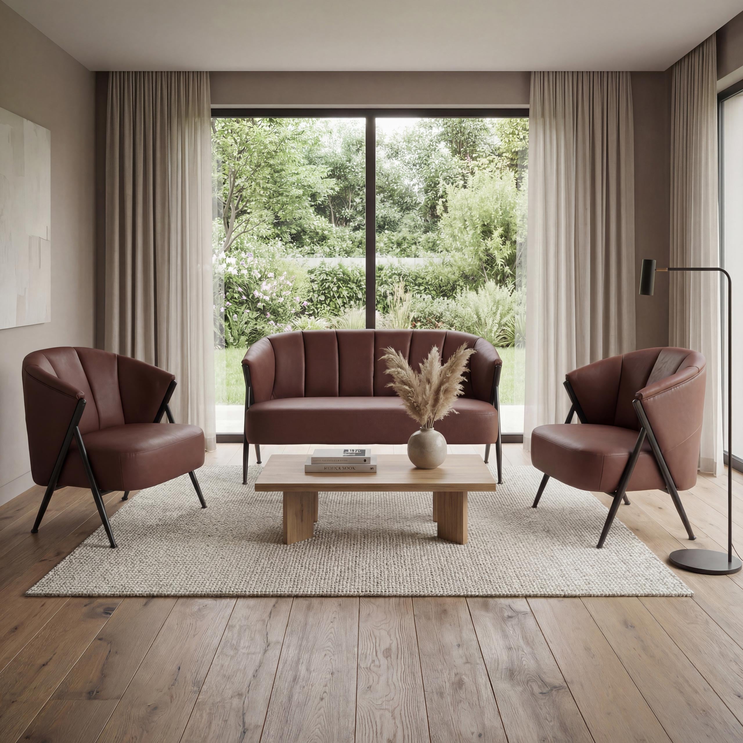 Wohnzimmer-Set MCW-P30, 2er-Sofa 2x Sessel, Vintage Retro Industrial Metall Kunstleder ~ rostrot - Bild 1